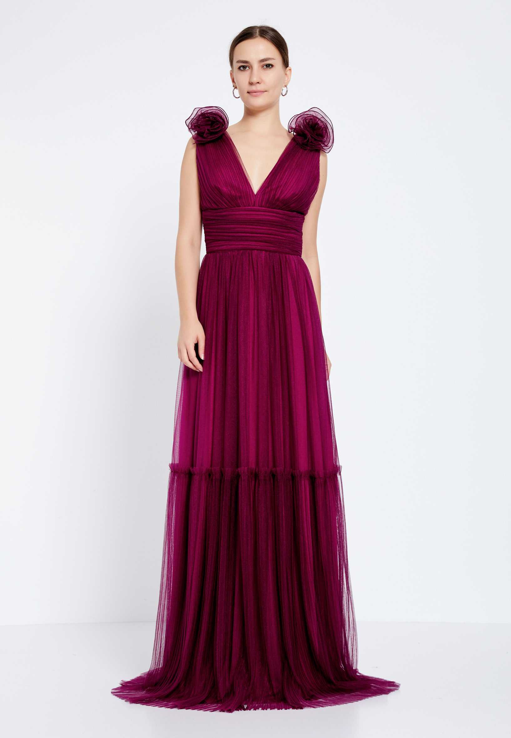 Sleeveless Maxi Tulle Column Regular Wedding Guest Dress brq1232 - Image 9