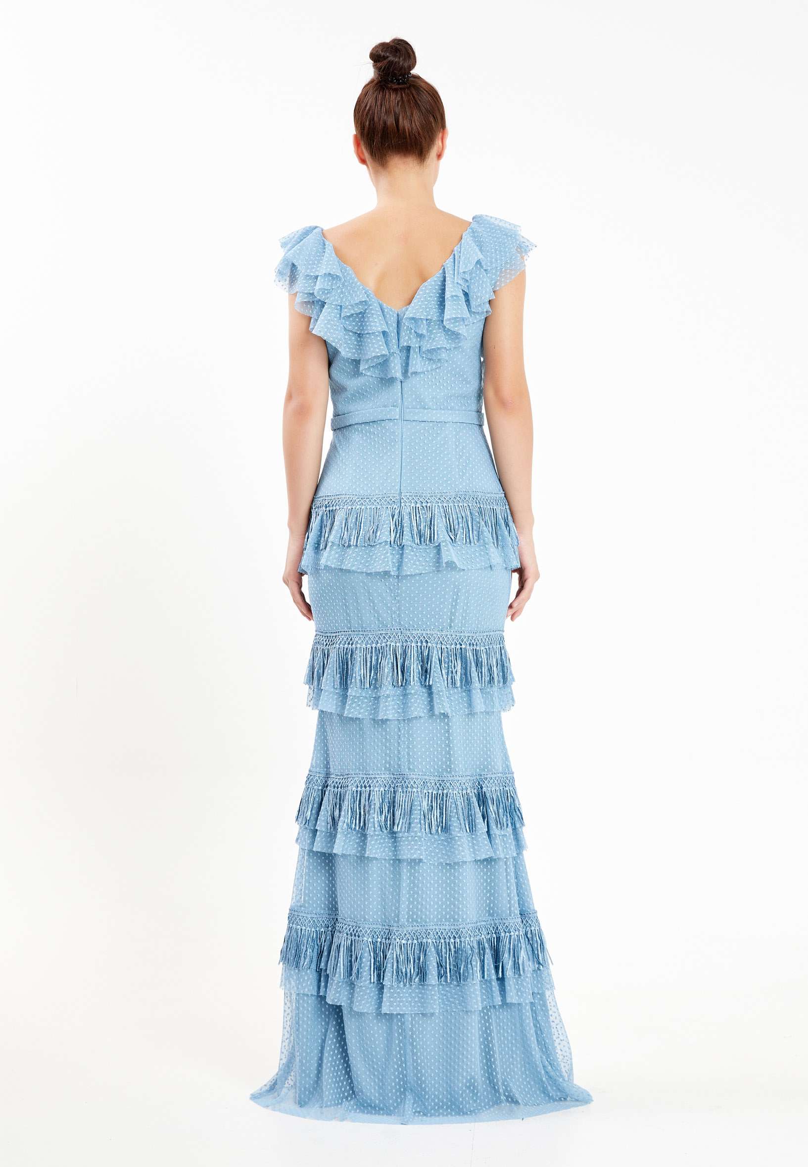 Sleeveless Maxi Tulle Column Regular Wedding Guest Dress fvl2416 - Image 2
