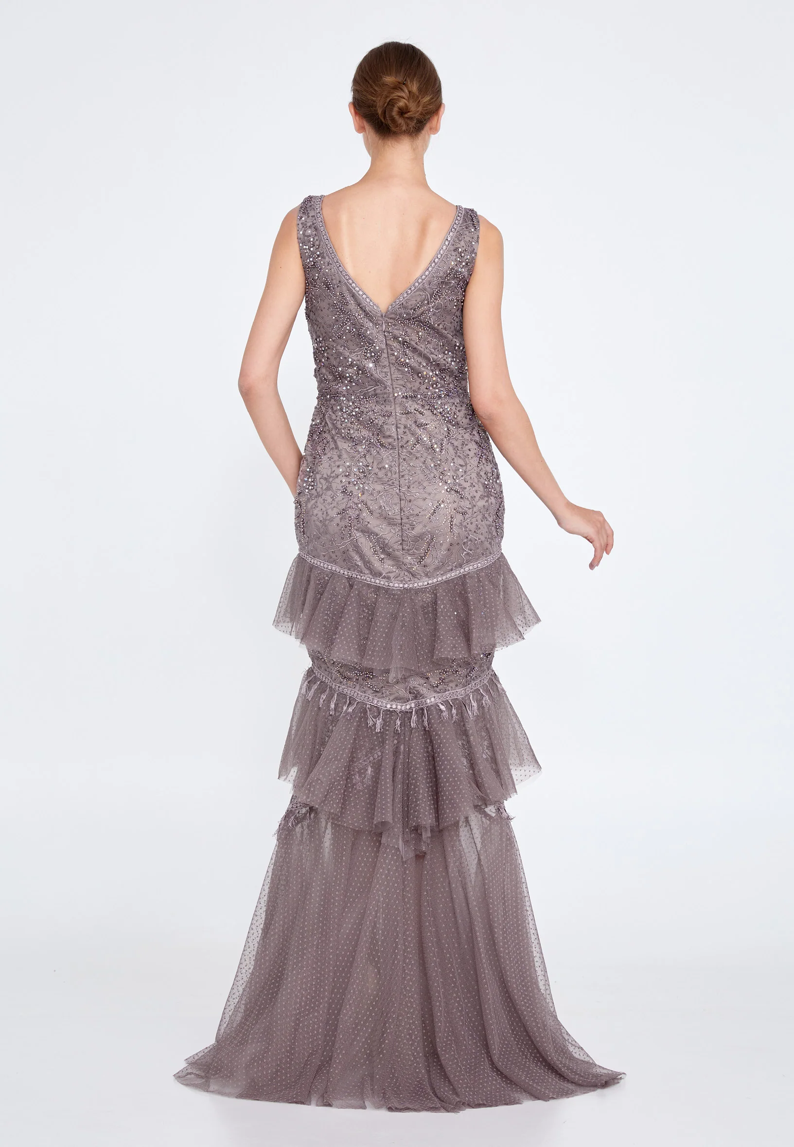 Sleeveless Maxi Tulle Column Regular Wedding Guest Dress knz3104 - Image 2
