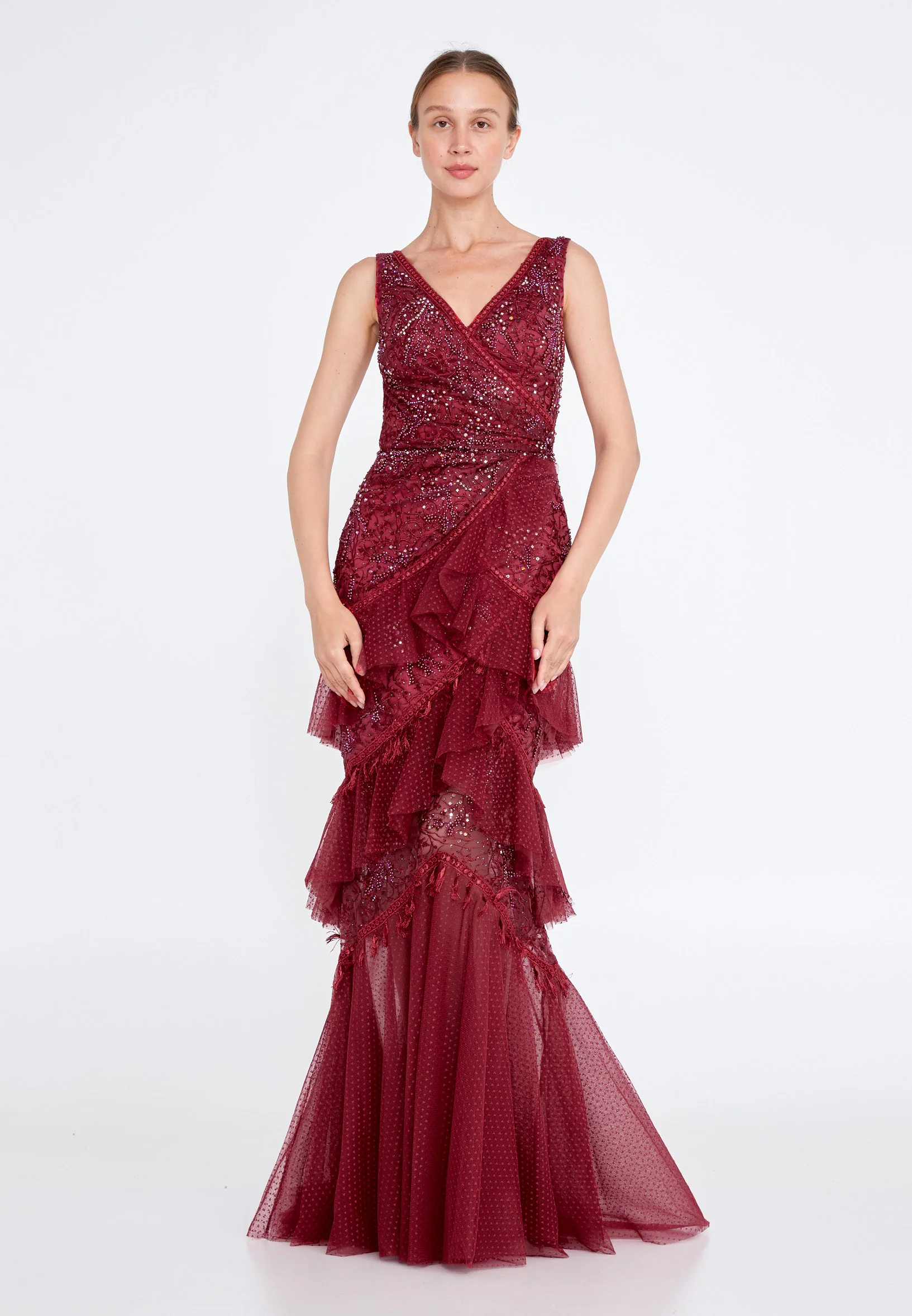 Sleeveless Maxi Tulle Column Regular Wedding Guest Dress knz3104 - Image 5