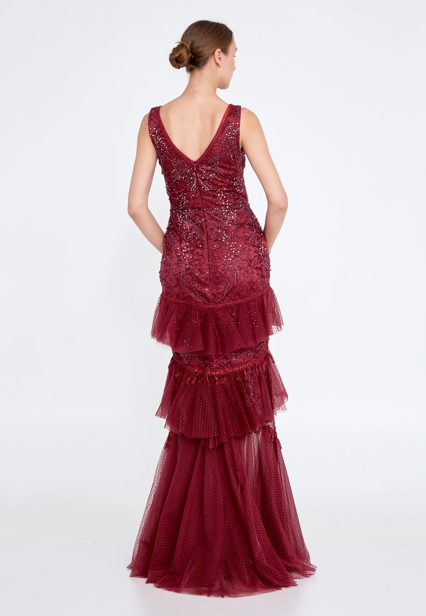 Sleeveless Maxi Tulle Column Regular Wedding Guest Dress knz3104 - Image 6