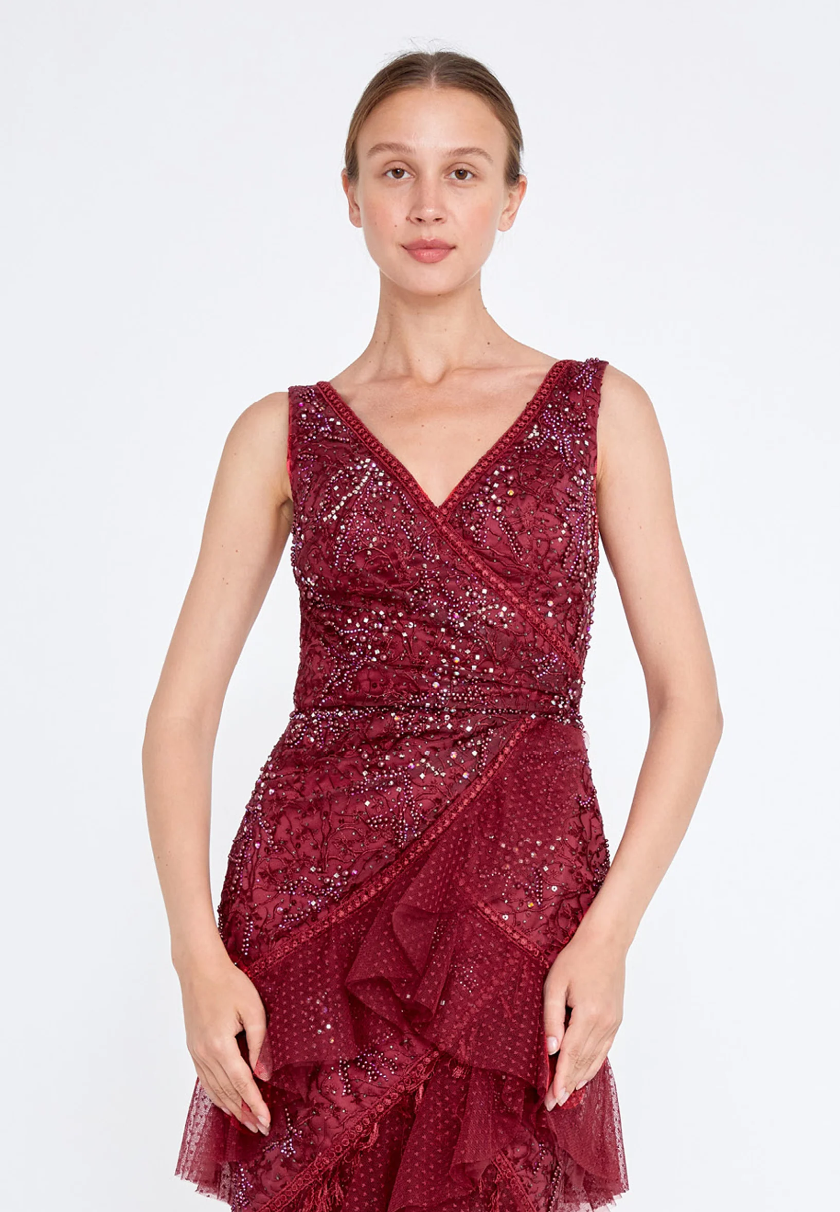 Sleeveless Maxi Tulle Column Regular Wedding Guest Dress knz3104 - Image 8