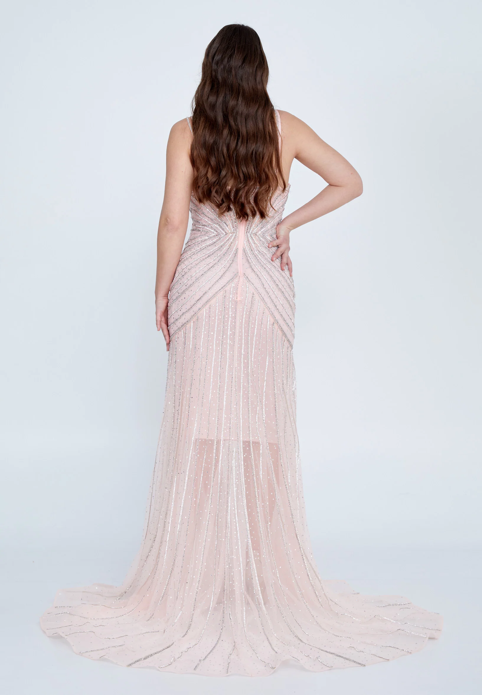 Sleeveless Maxi Tulle Column Regular Wedding Guest Dress mti0703 - Image 10