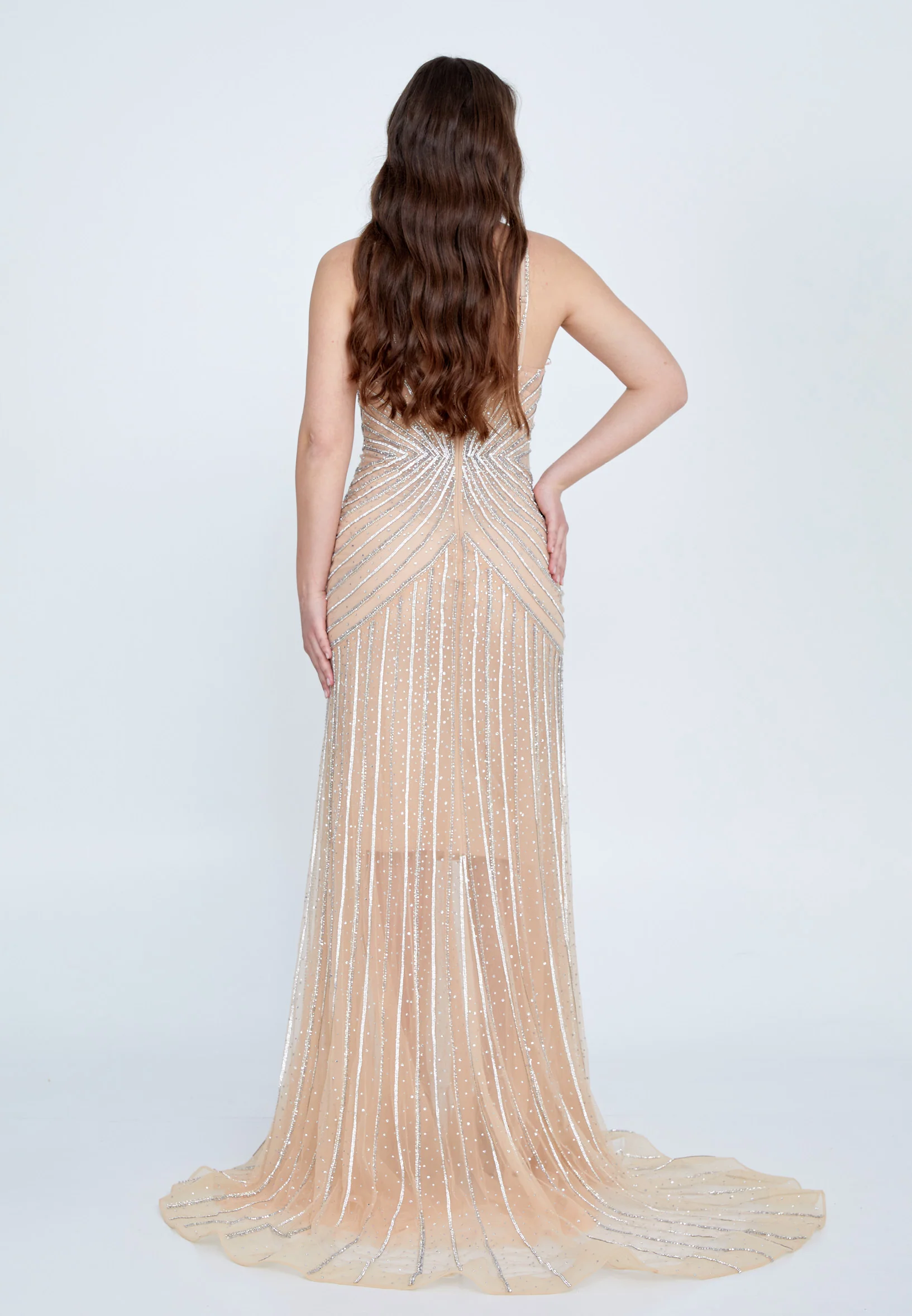 Sleeveless Maxi Tulle Column Regular Wedding Guest Dress mti0703 - Image 2
