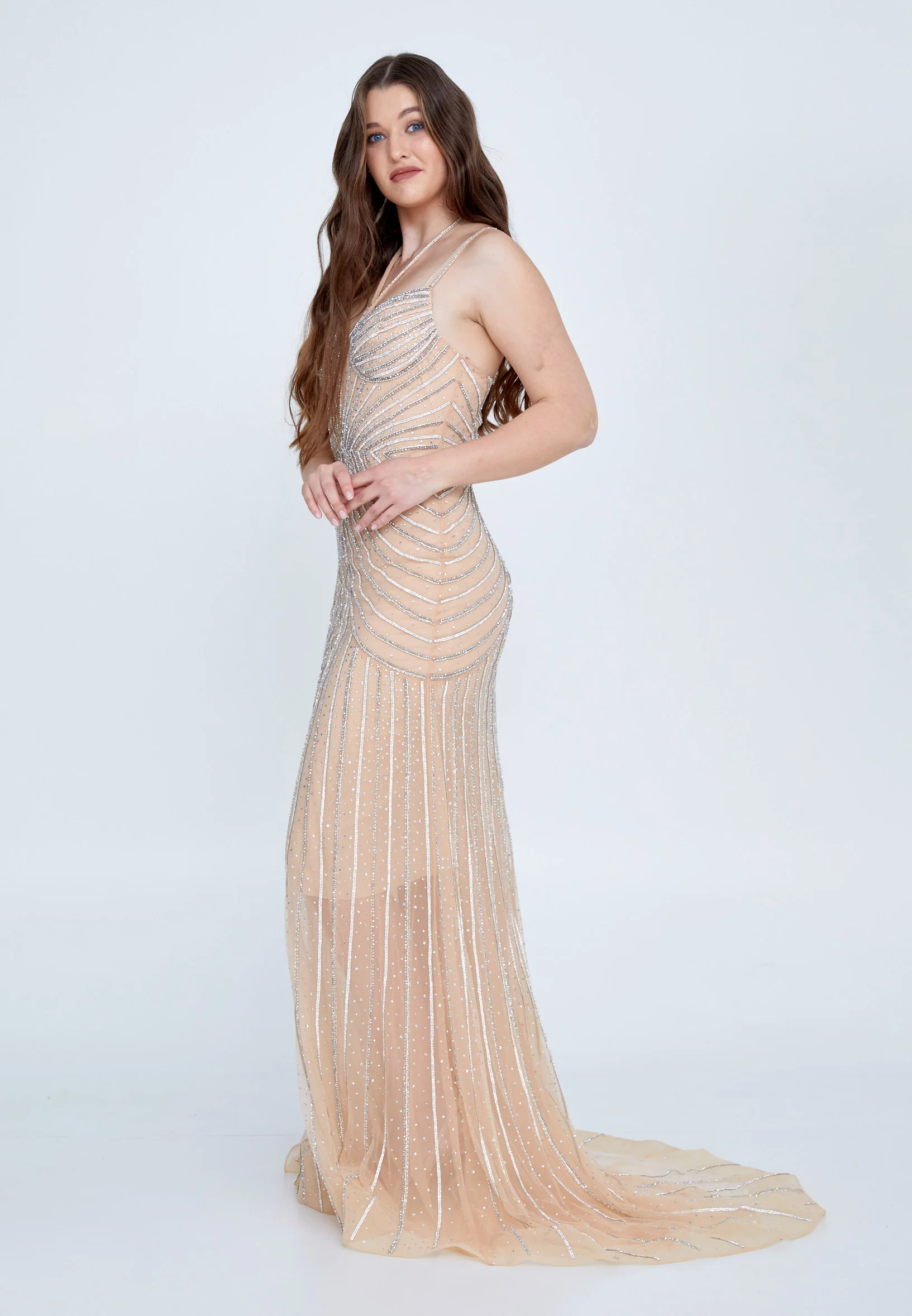 Sleeveless Maxi Tulle Column Regular Wedding Guest Dress mti0703 - Image 3
