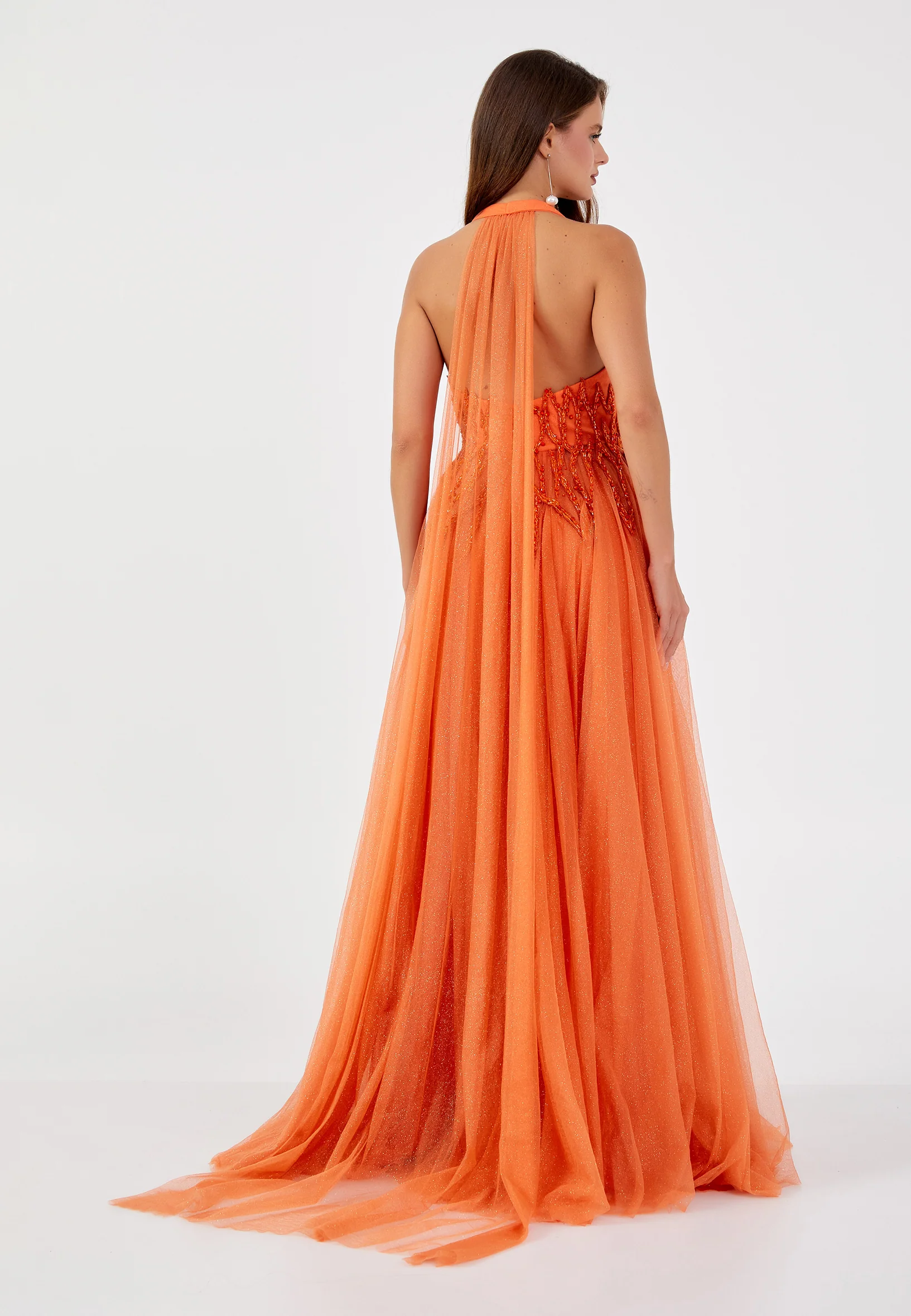 Sleeveless Maxi Tulle Column Regular Wedding Guest Dress omn603 - Image 2