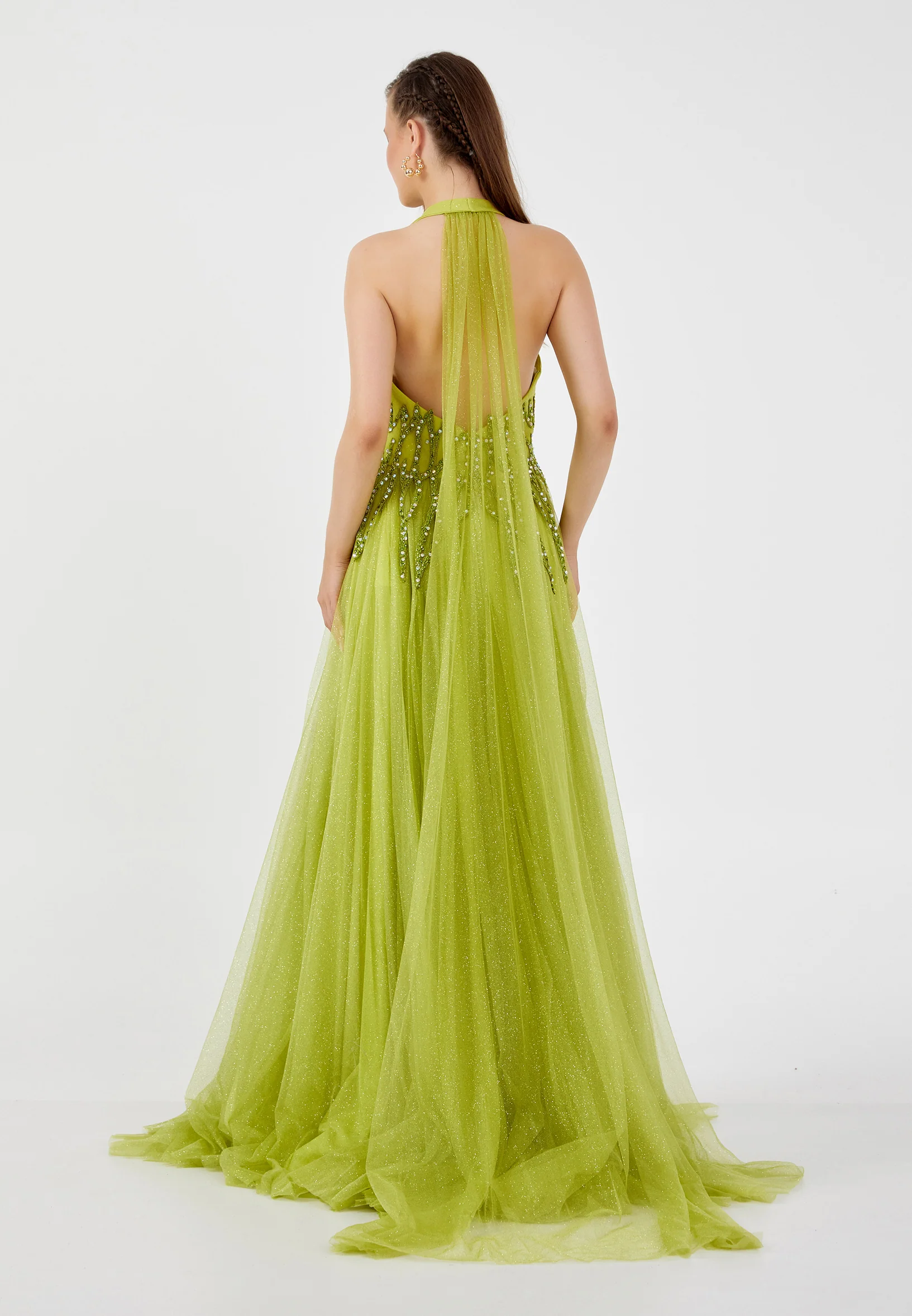 Sleeveless Maxi Tulle Column Regular Wedding Guest Dress omn603 - Image 6