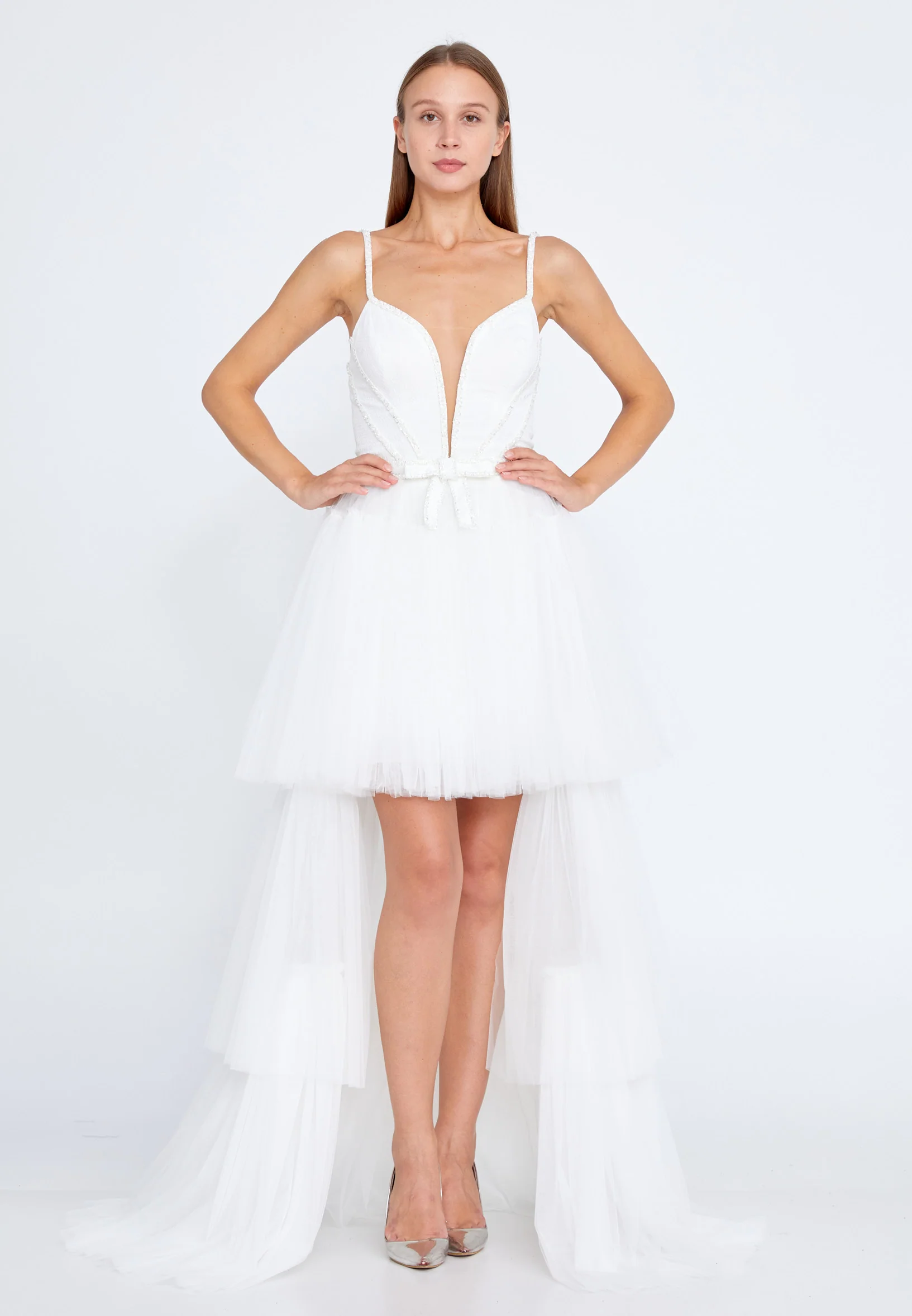 Sleeveless Maxi Tulle Column Regular Wedding Guest Dress omn720