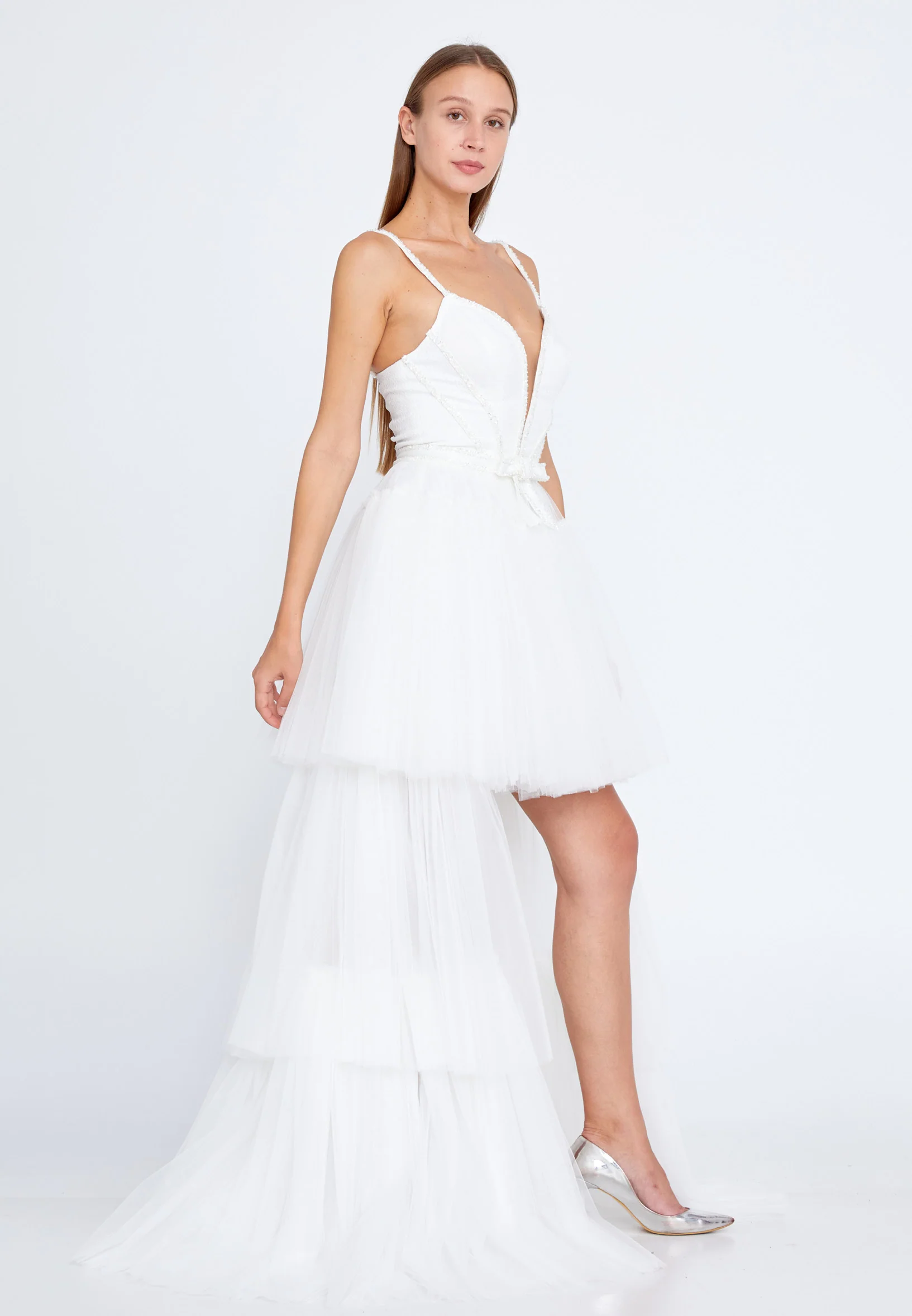 Sleeveless Maxi Tulle Column Regular Wedding Guest Dress omn720 - Image 15