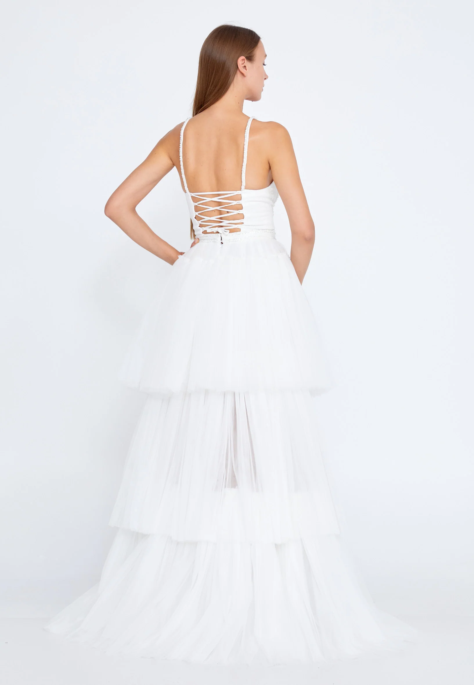 Sleeveless Maxi Tulle Column Regular Wedding Guest Dress omn720 - Image 6