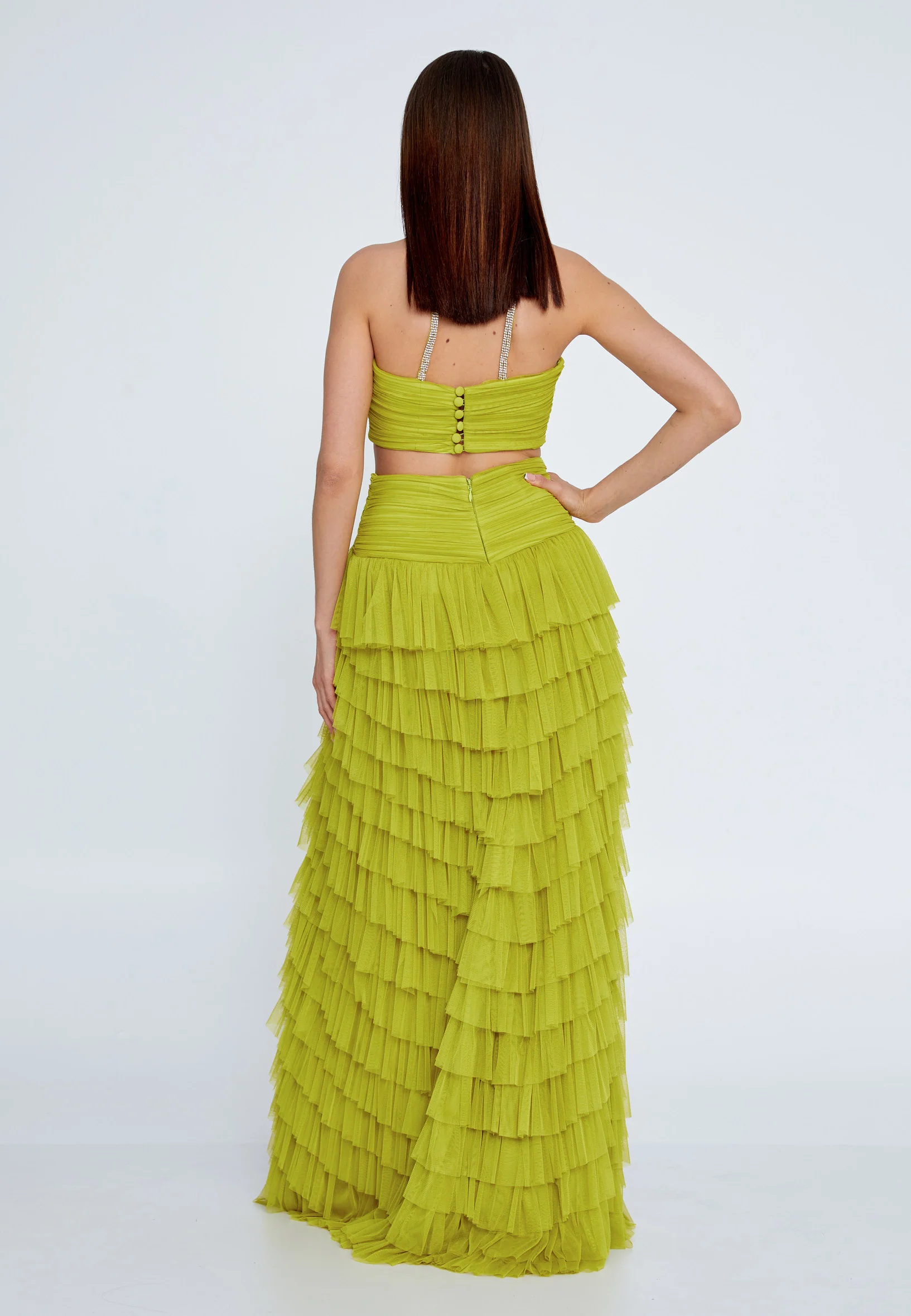 Sleeveless Maxi Tulle Column Regular Wedding Guest Dress prl083 - Image 10