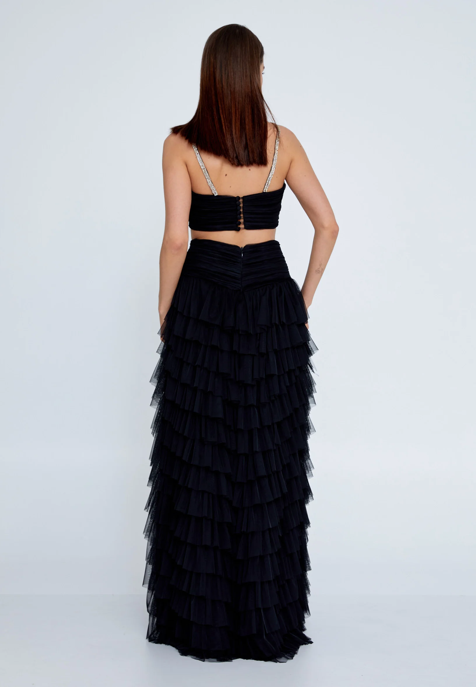 Sleeveless Maxi Tulle Column Regular Wedding Guest Dress prl083 - Image 2