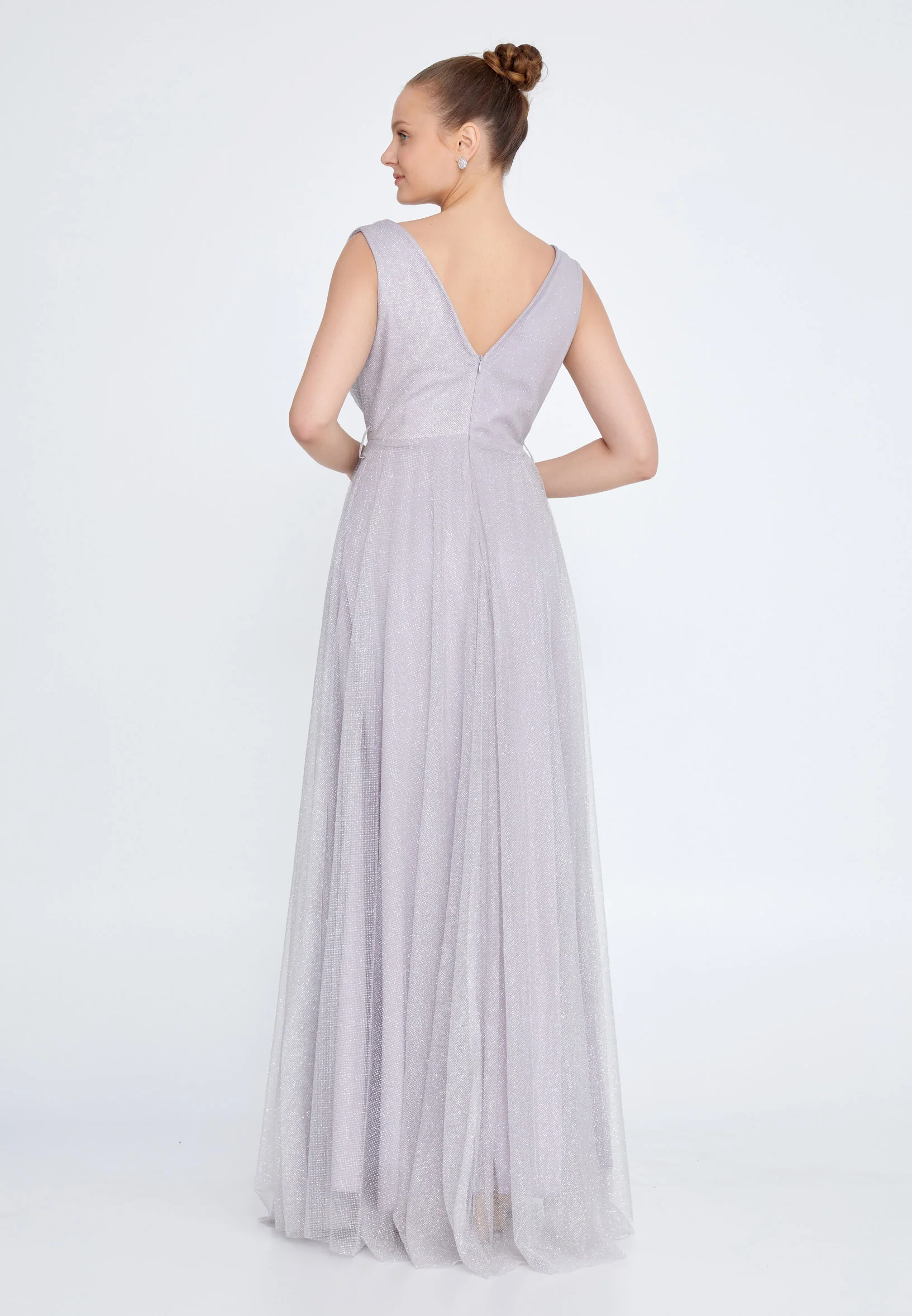 Sleeveless Maxi Tulle Column Regular Wedding Guest Dress srn8333 - Image 2