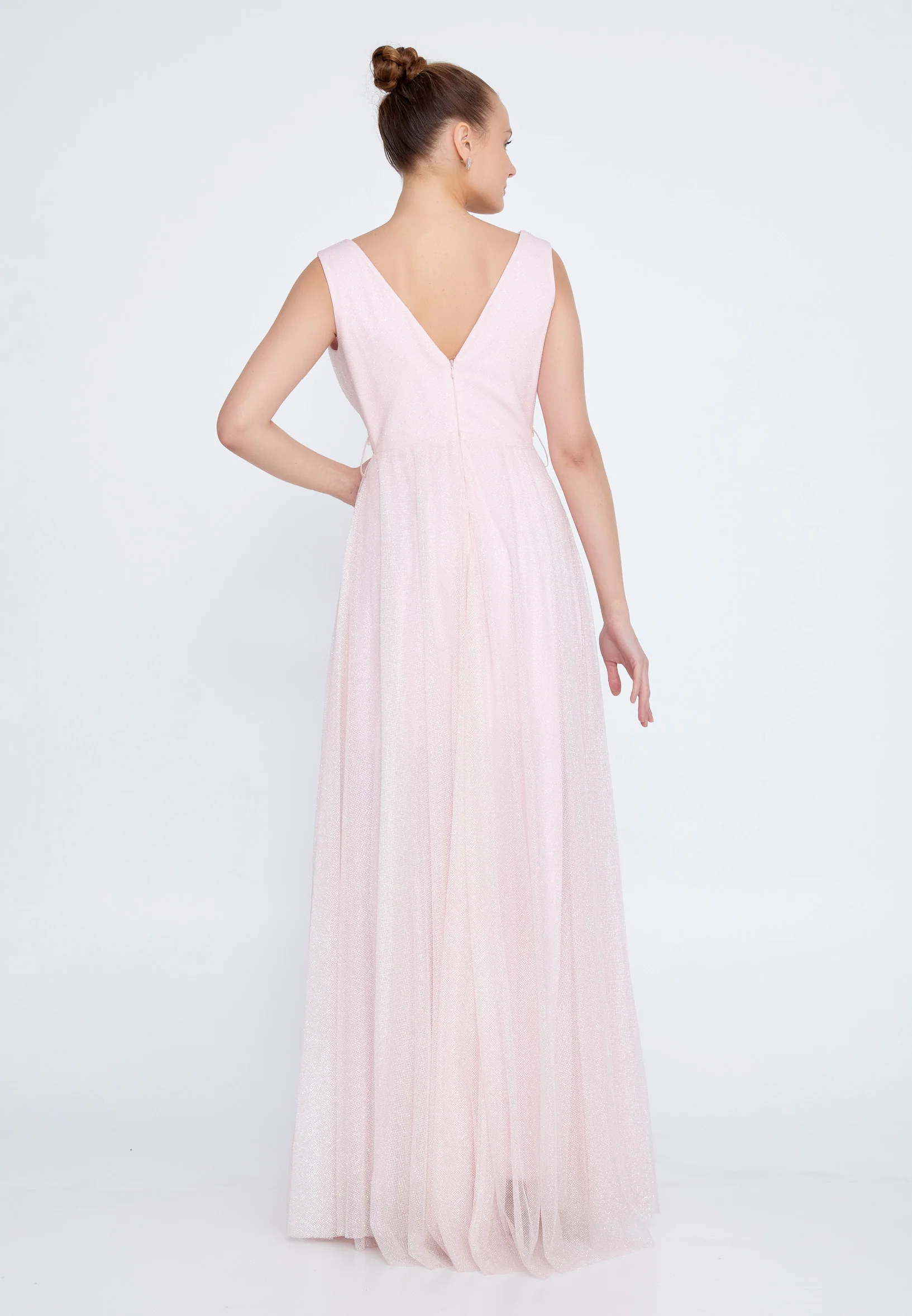 Sleeveless Maxi Tulle Column Regular Wedding Guest Dress srn8333 - Image 6