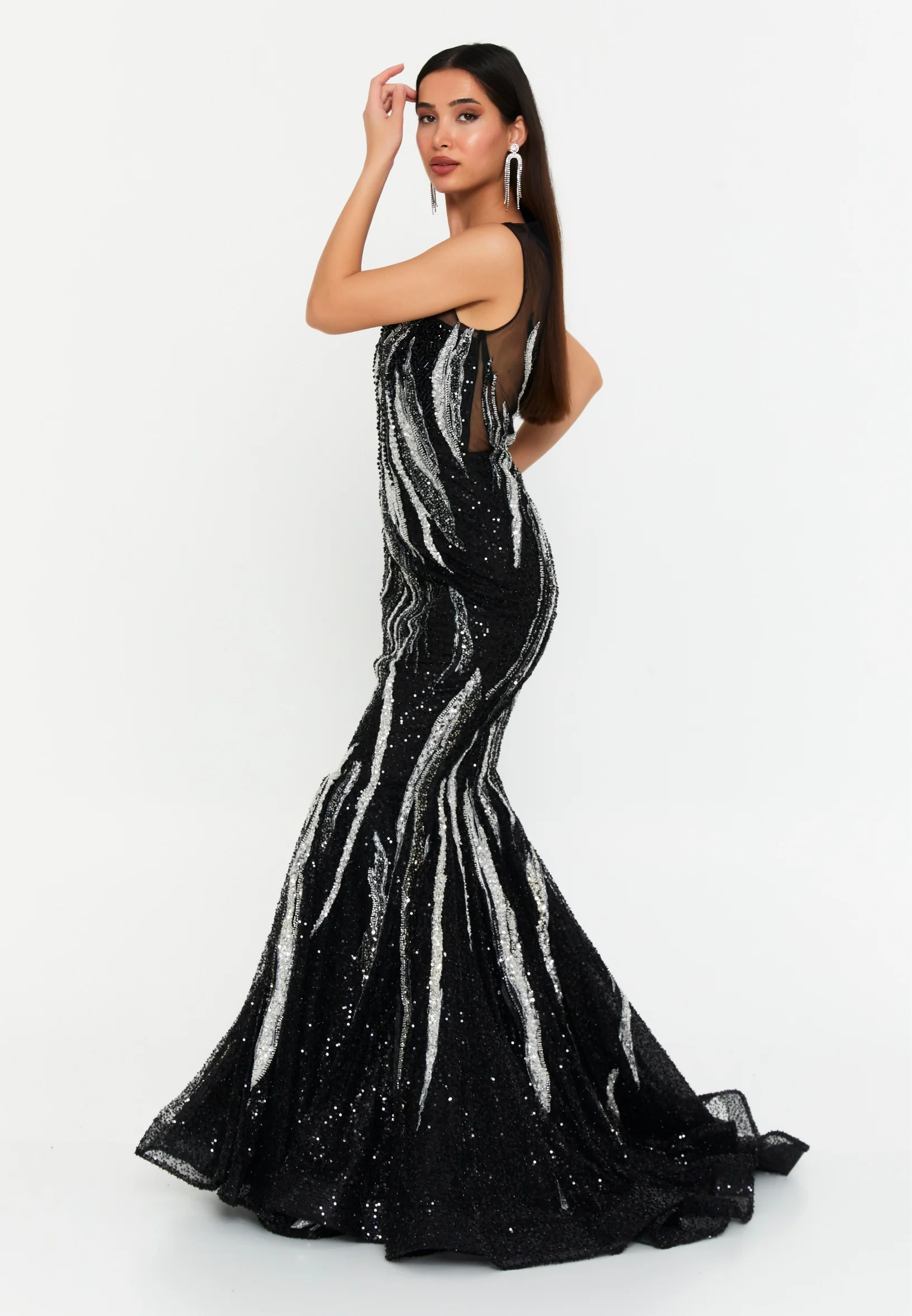 Sleeveless Maxi Tulle Fit & Flare Regular Prom Dress mti1901 - Image 7