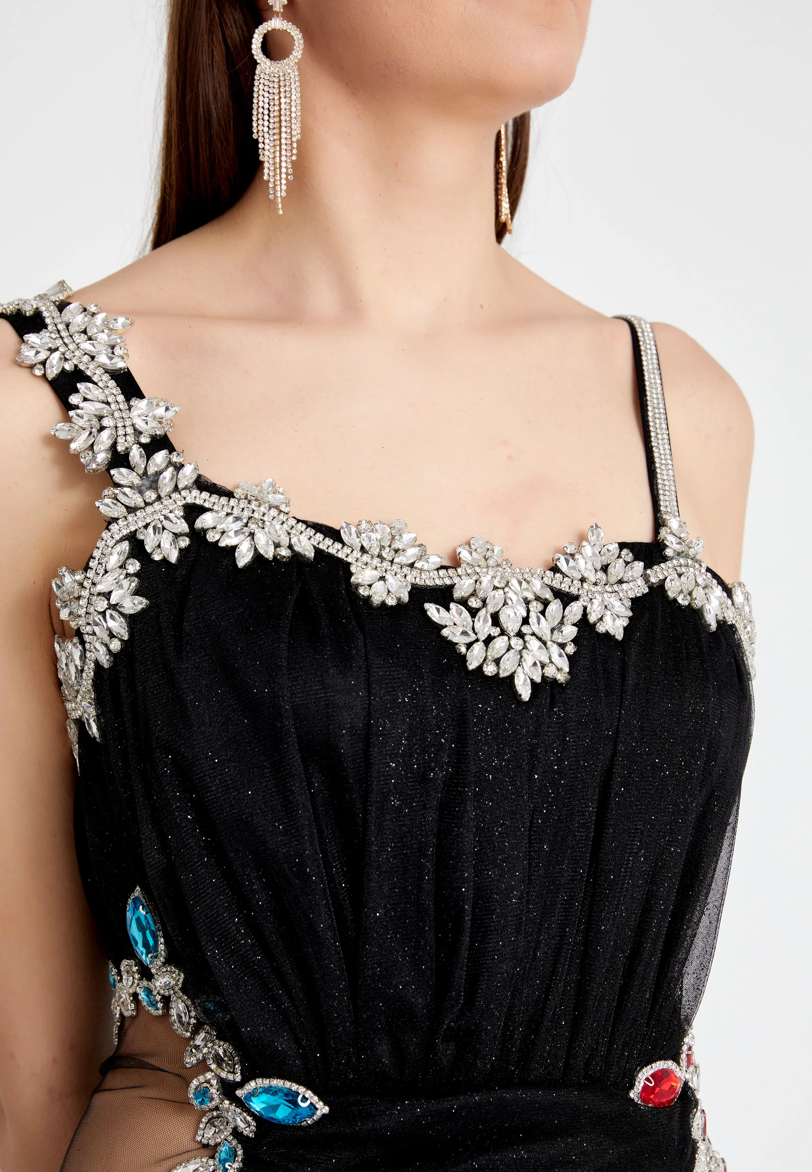 Sleeveless Maxi Tulle Fit & Flare Regular Prom Dress mtn2285 - Image 12