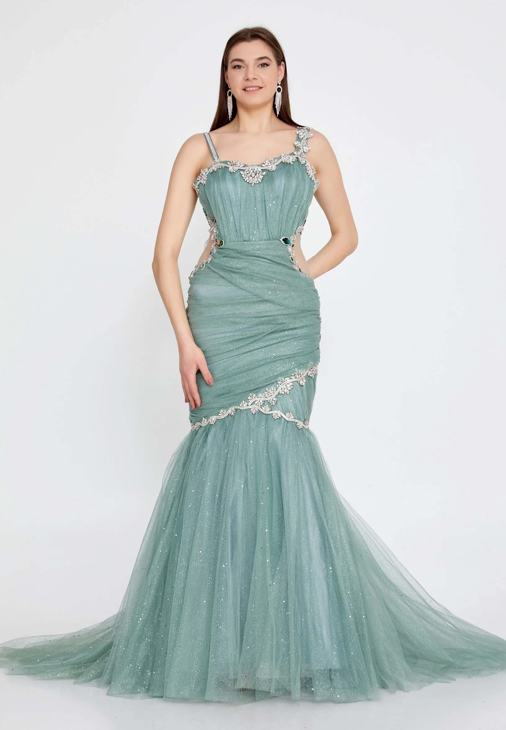 Sleeveless Maxi Tulle Fit & Flare Regular Prom Dress mtn2285 - Image 17