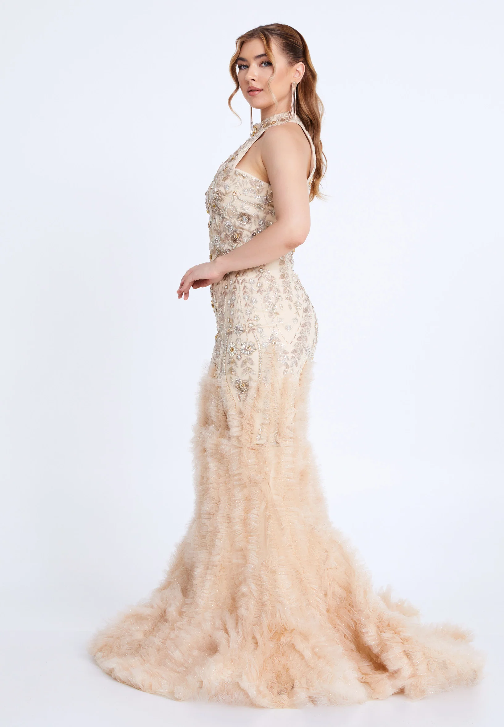 Sleeveless Maxi Tulle Fit & Flare Regular Prom Dress mtn88188 - Image 3