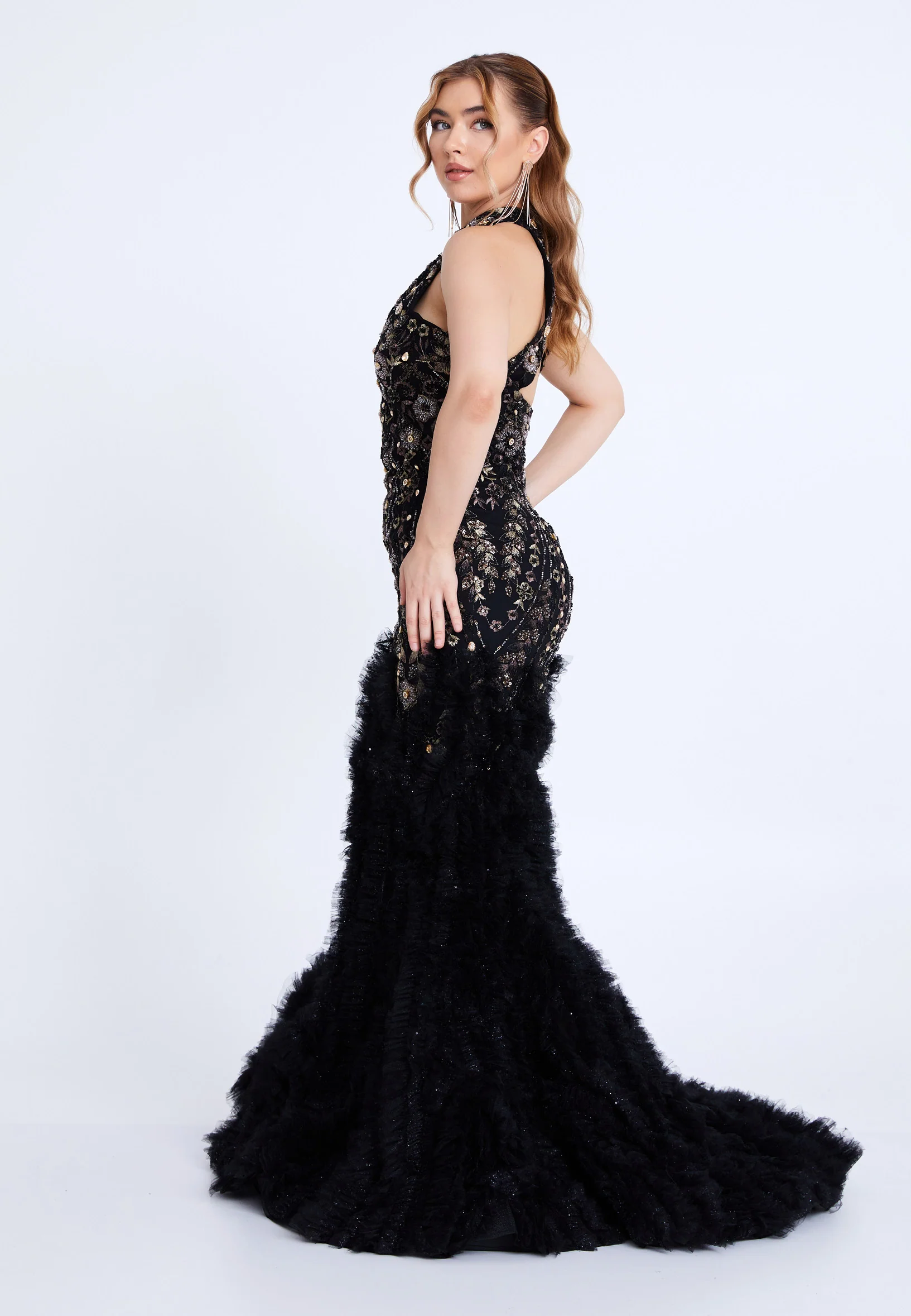 Sleeveless Maxi Tulle Fit & Flare Regular Prom Dress mtn88188 - Image 7