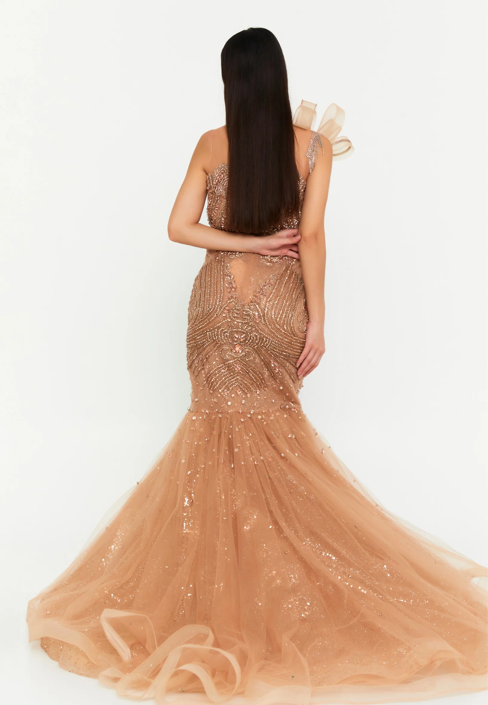 Sleeveless Maxi Tulle Fit & Flare Regular Prom Dress mtn88194 - Image 2