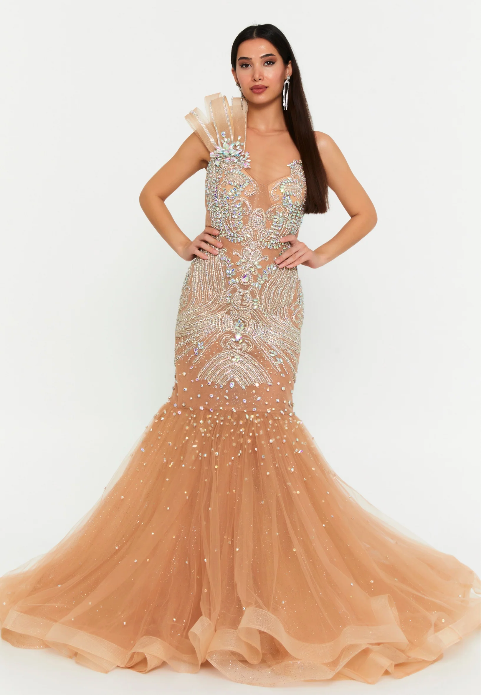 Sleeveless Maxi Tulle Fit & Flare Regular Prom Dress mtn88194 - Image 5