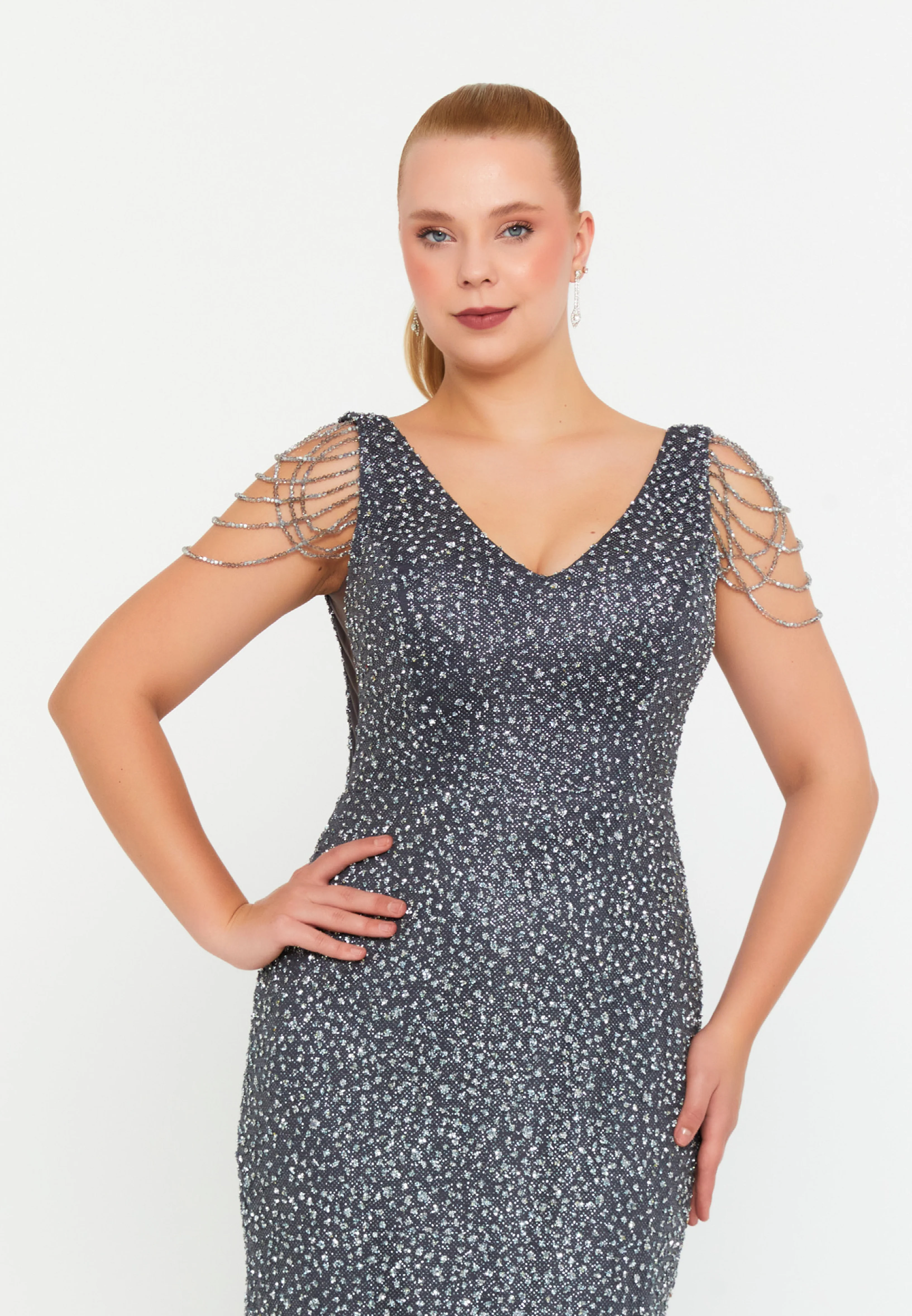 Sleeveless Maxi Tulle Mermaid Plus Size Wedding Guest Dress aln01709 - Image 4