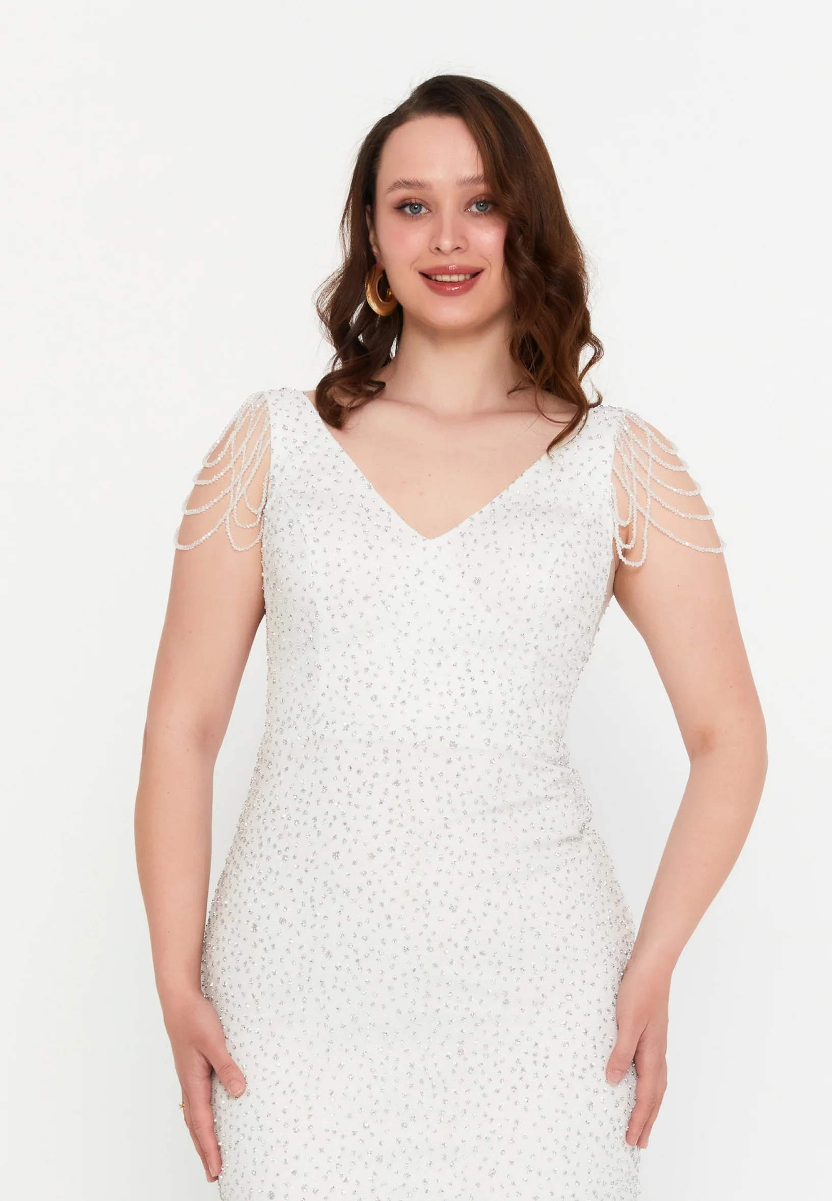 Sleeveless Maxi Tulle Mermaid Plus Size Wedding Guest Dress aln01709 - Image 8