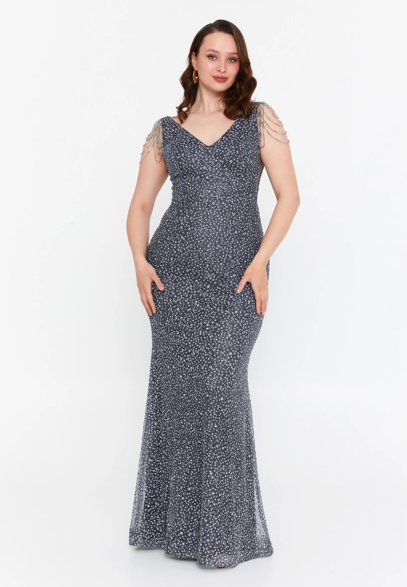 Sleeveless Maxi Tulle Mermaid Plus Size Wedding Guest Dress aln01709 - Image 9