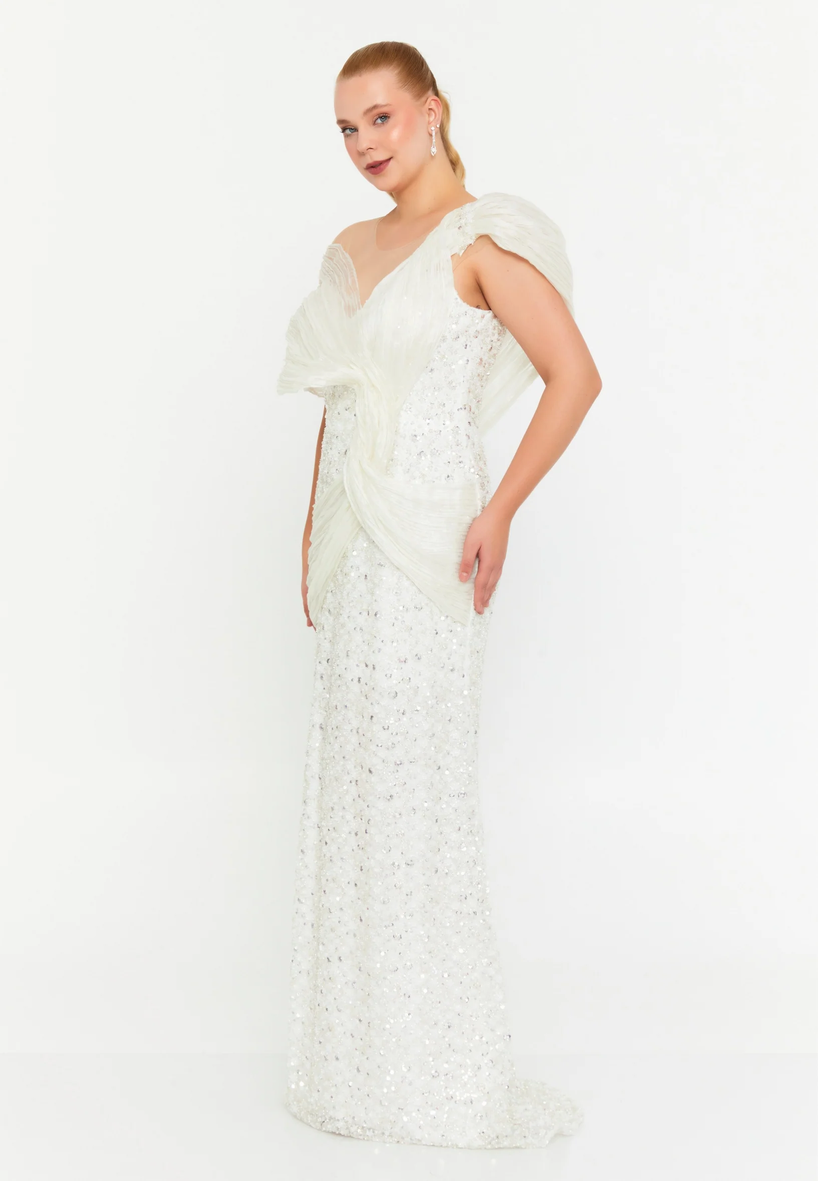 Sleeveless Maxi Tulle Mermaid Plus Size Wedding Guest Dress aln1826 - Image 11