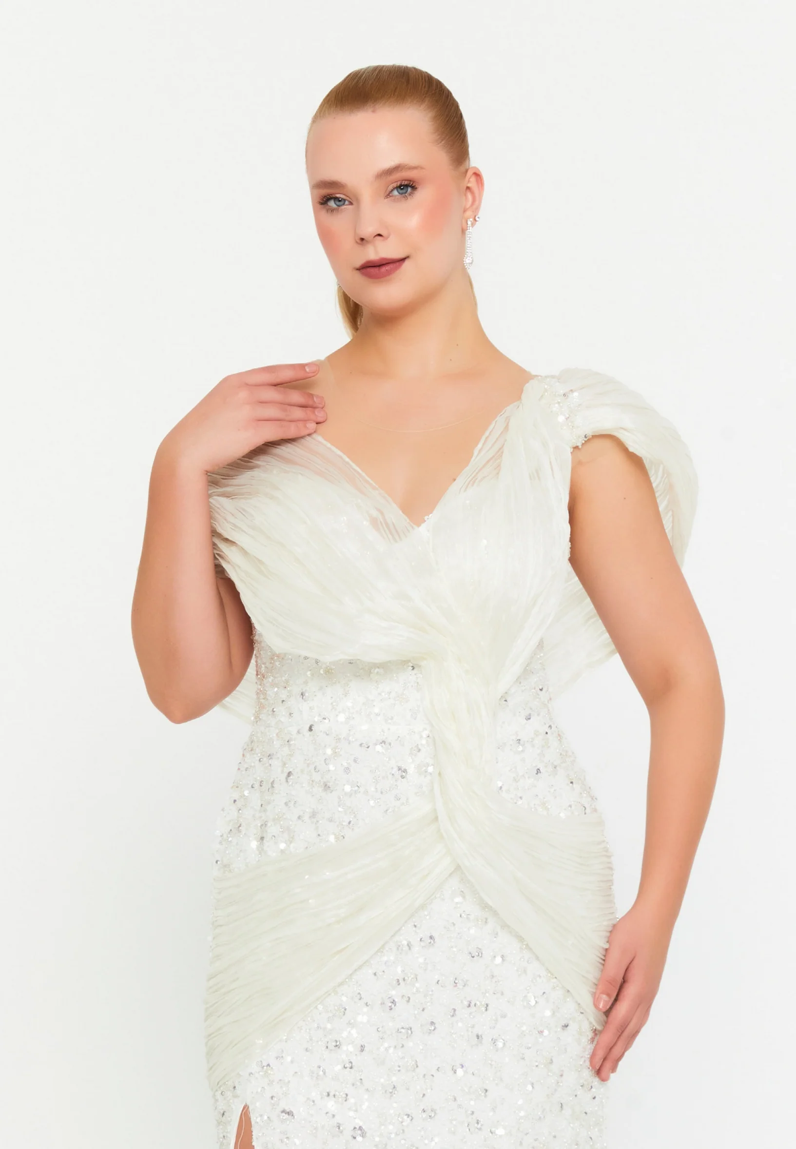 Sleeveless Maxi Tulle Mermaid Plus Size Wedding Guest Dress aln1826 - Image 12