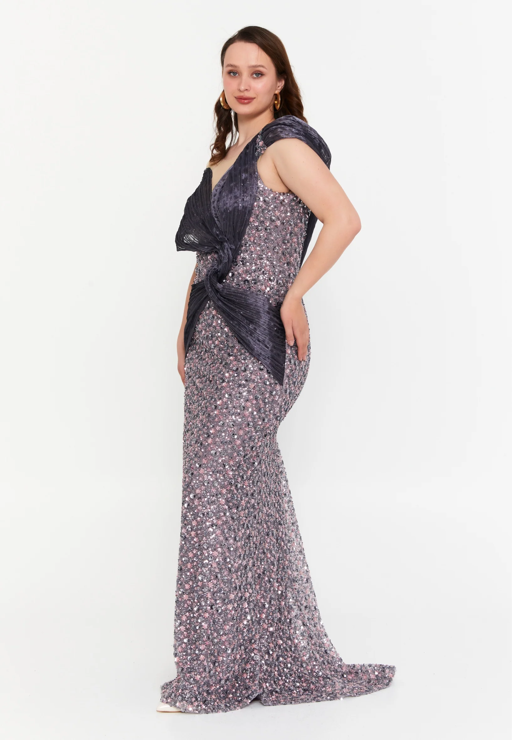 Sleeveless Maxi Tulle Mermaid Plus Size Wedding Guest Dress aln1826 - Image 3
