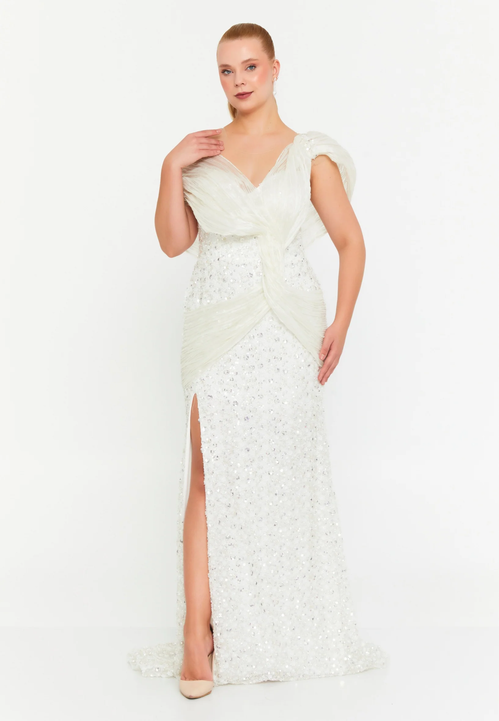 Sleeveless Maxi Tulle Mermaid Plus Size Wedding Guest Dress aln1826 - Image 9