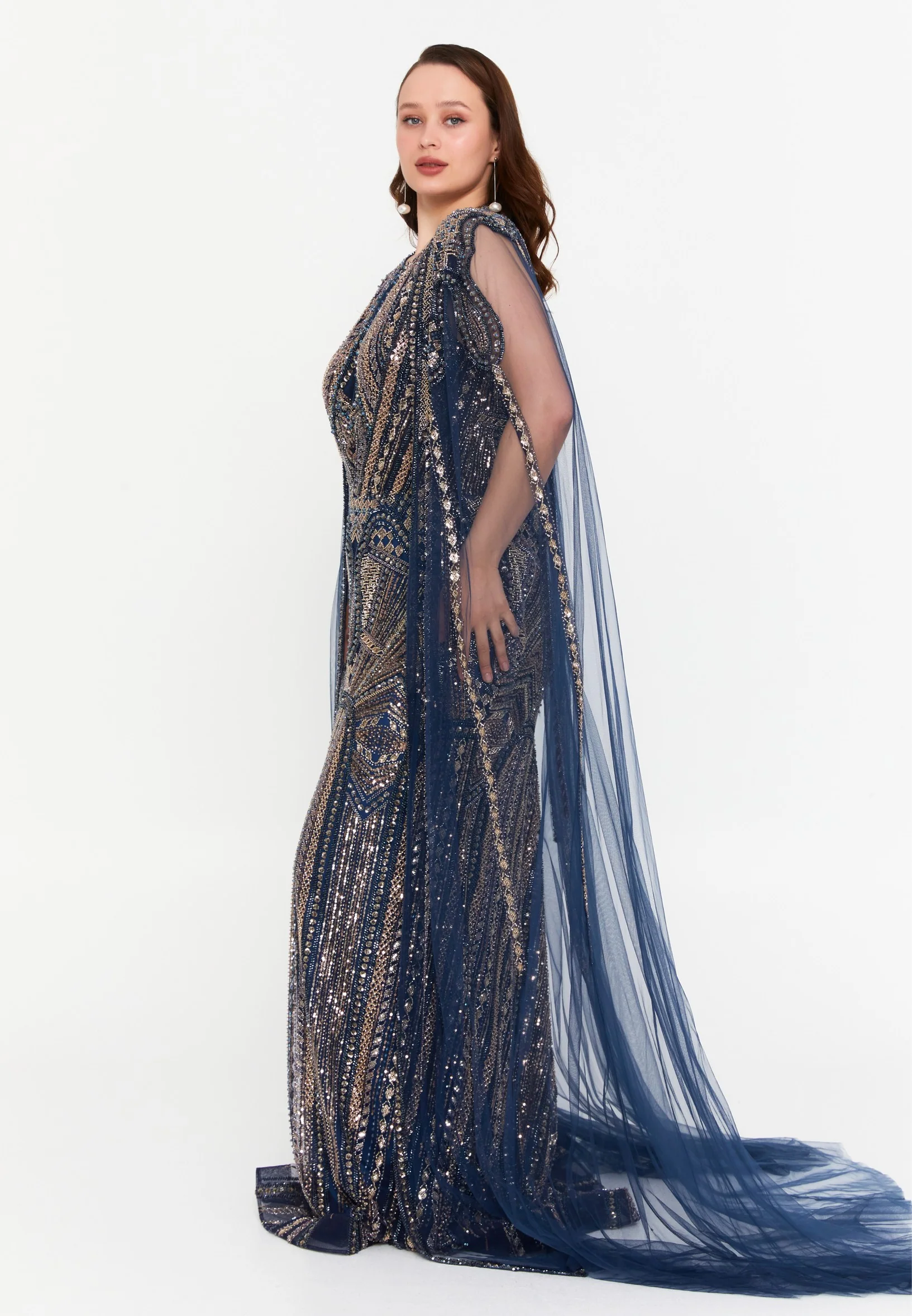 Sleeveless Maxi Tulle Mermaid Plus Size Wedding Guest Dress mti1071 - Image 11