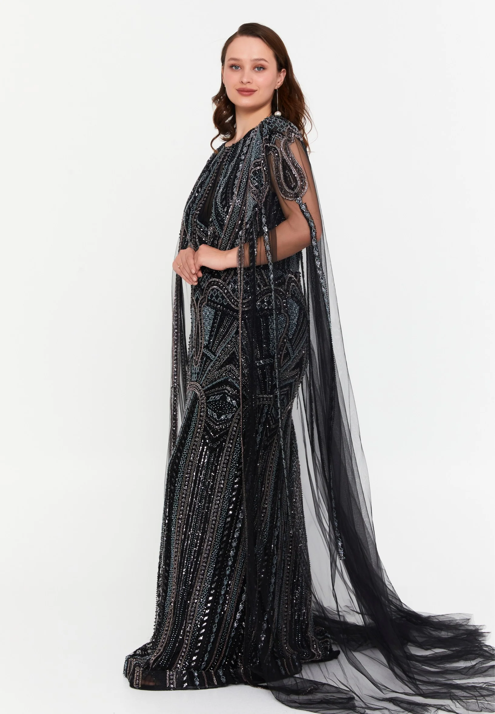 Sleeveless Maxi Tulle Mermaid Plus Size Wedding Guest Dress mti1071 - Image 7