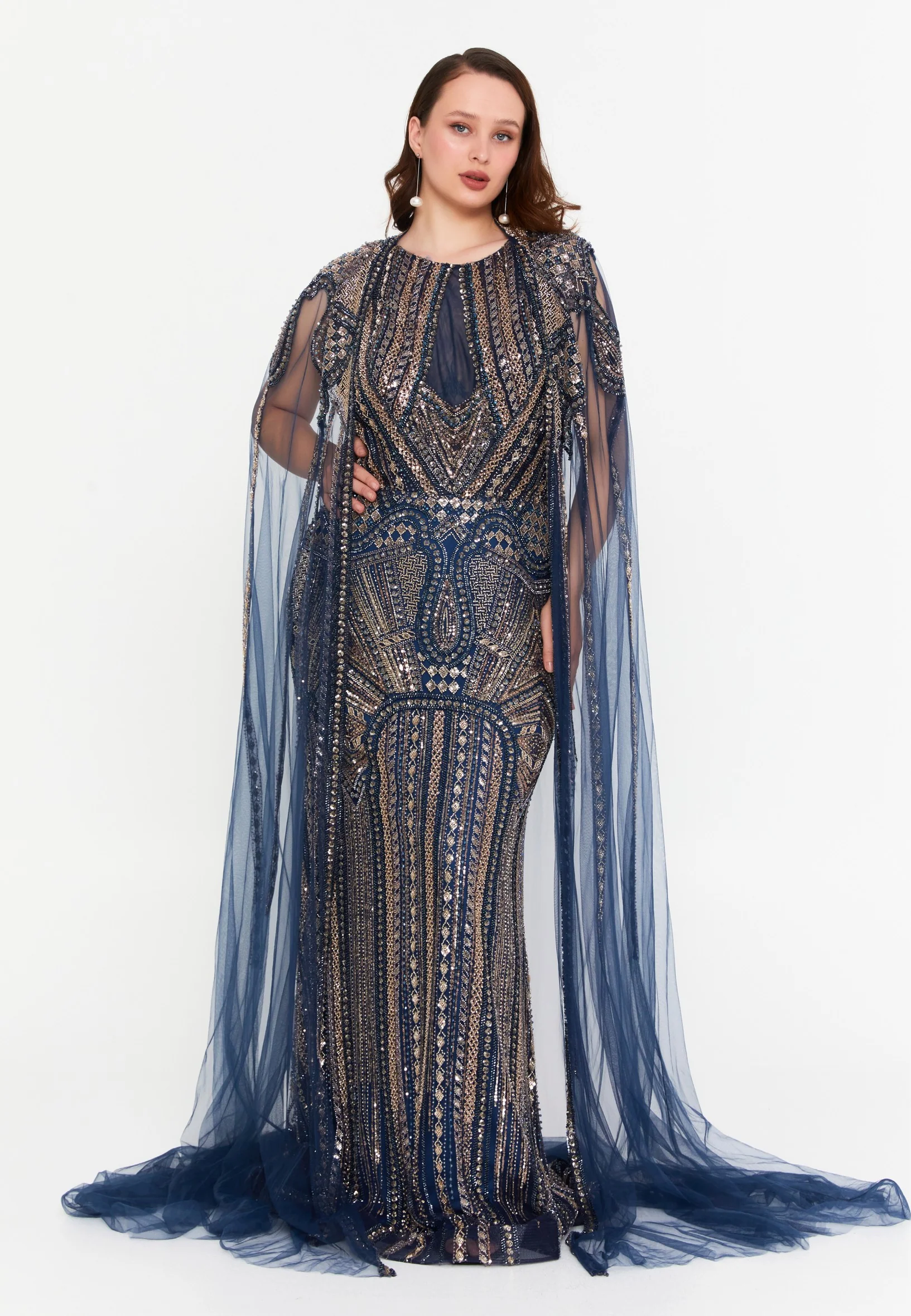 Sleeveless Maxi Tulle Mermaid Plus Size Wedding Guest Dress mti1071 - Image 9