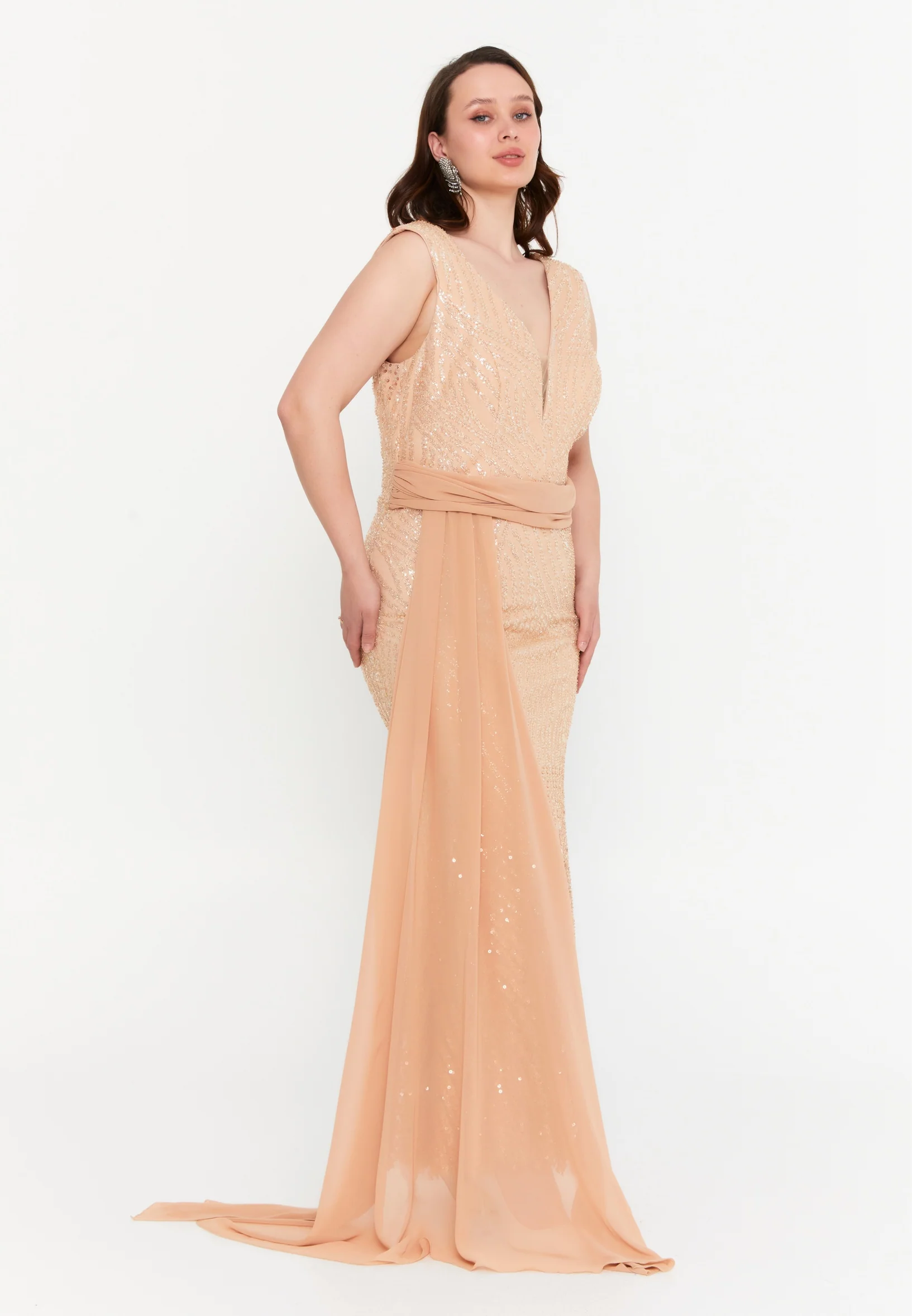 Sleeveless Maxi Tulle Mermaid Plus Size Wedding Guest Dress mtr99126 - Image 11
