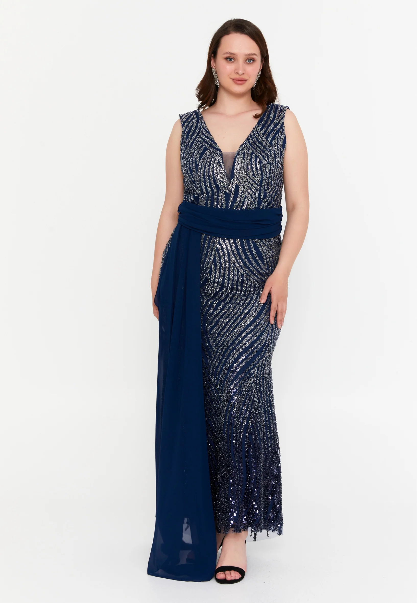 Sleeveless Maxi Tulle Mermaid Plus Size Wedding Guest Dress mtr99126 - Image 13