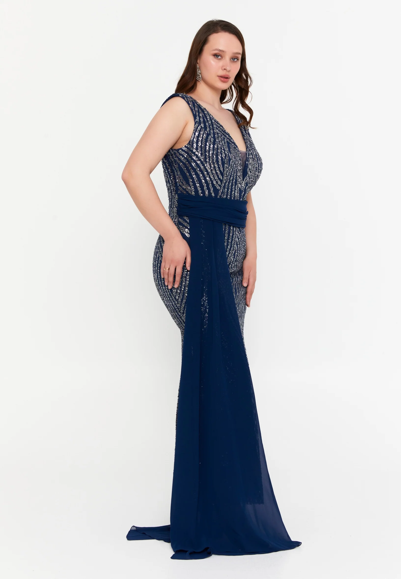 Sleeveless Maxi Tulle Mermaid Plus Size Wedding Guest Dress mtr99126 - Image 15
