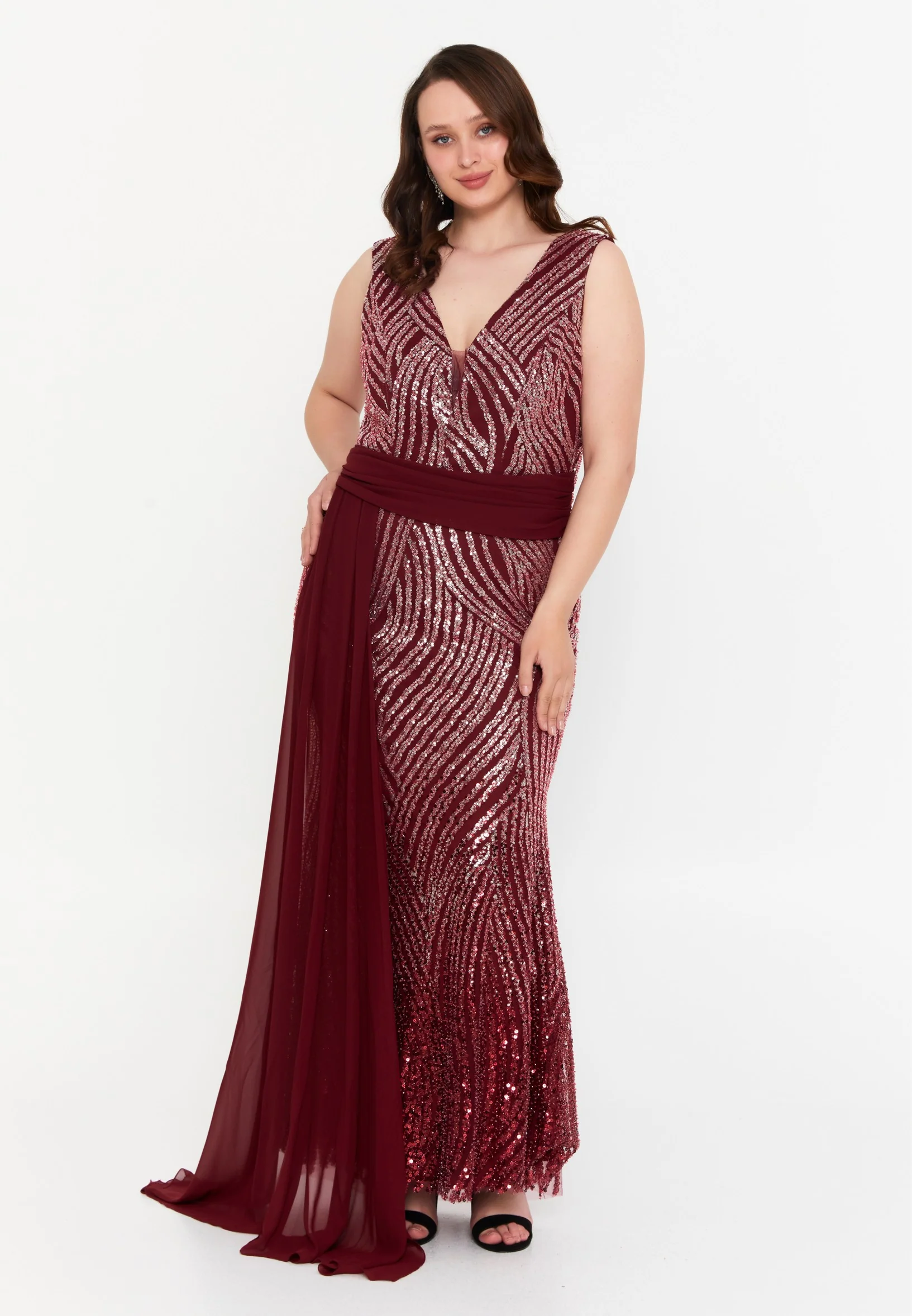Sleeveless Maxi Tulle Mermaid Plus Size Wedding Guest Dress mtr99126 - Image 5