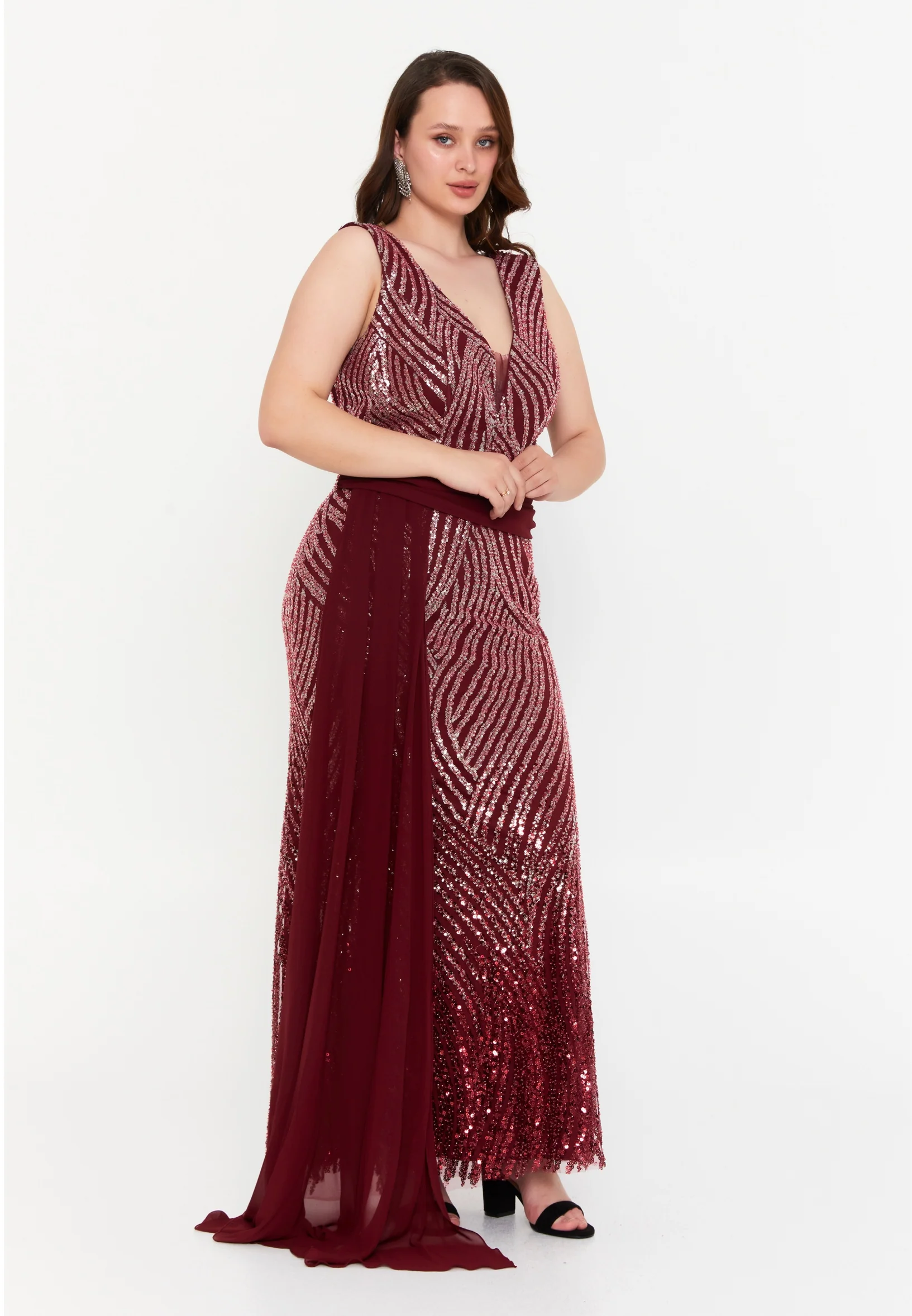 Sleeveless Maxi Tulle Mermaid Plus Size Wedding Guest Dress mtr99126 - Image 7