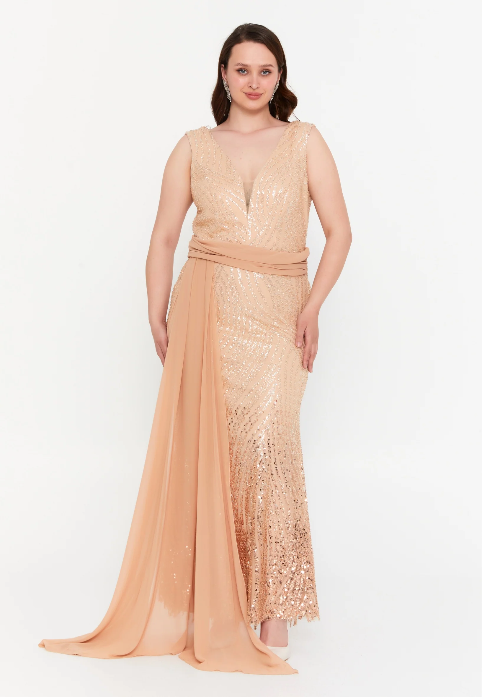 Sleeveless Maxi Tulle Mermaid Plus Size Wedding Guest Dress mtr99126 - Image 9