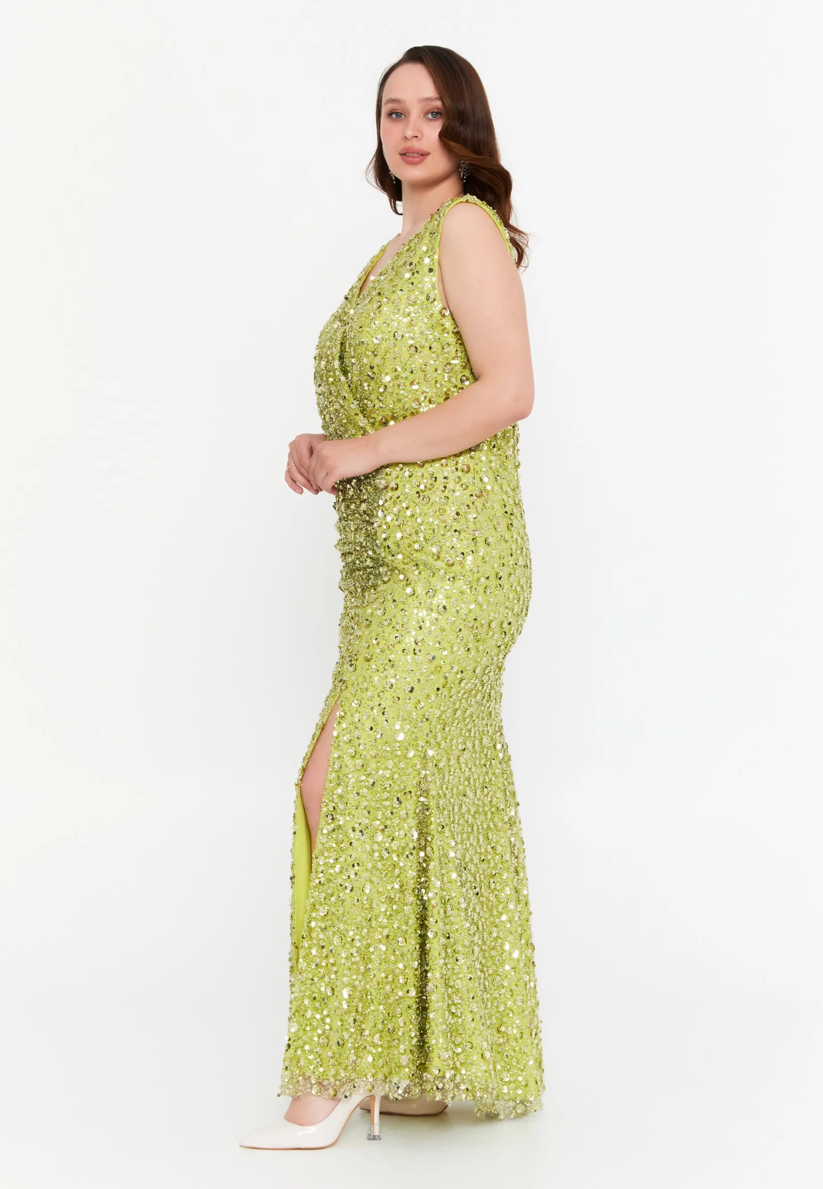 Sleeveless Maxi Tulle Mermaid Plus Size Wedding Guest Dress mtr99128 - Image 15