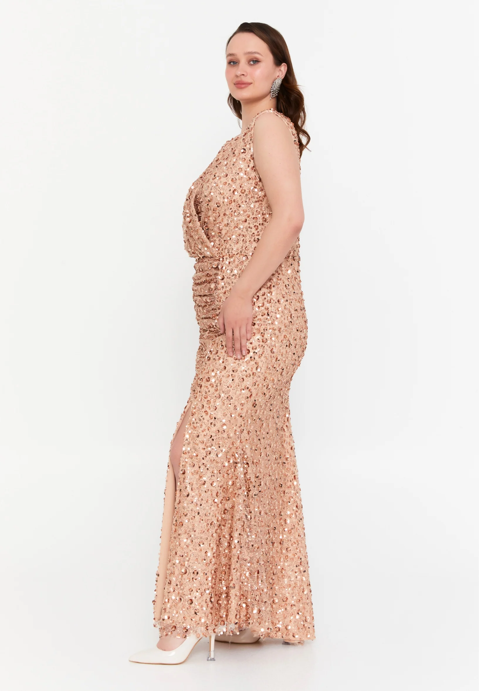 Sleeveless Maxi Tulle Mermaid Plus Size Wedding Guest Dress mtr99128 - Image 3