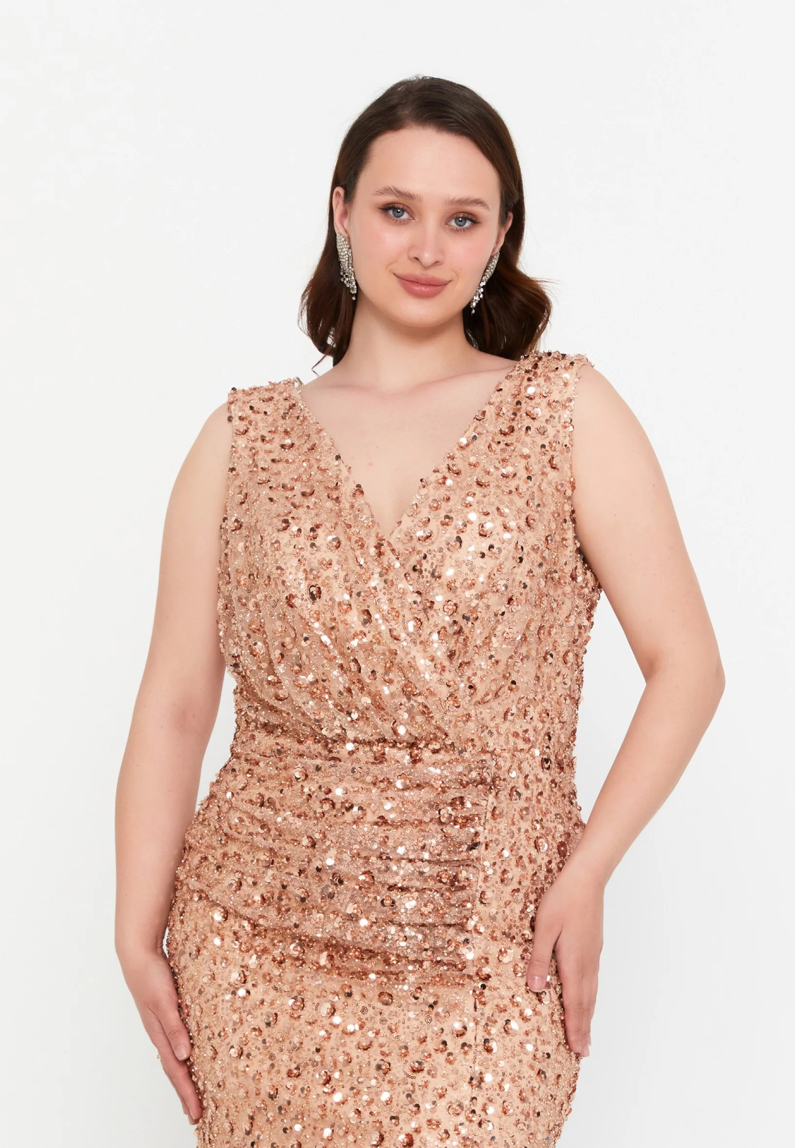 Sleeveless Maxi Tulle Mermaid Plus Size Wedding Guest Dress mtr99128 - Image 4