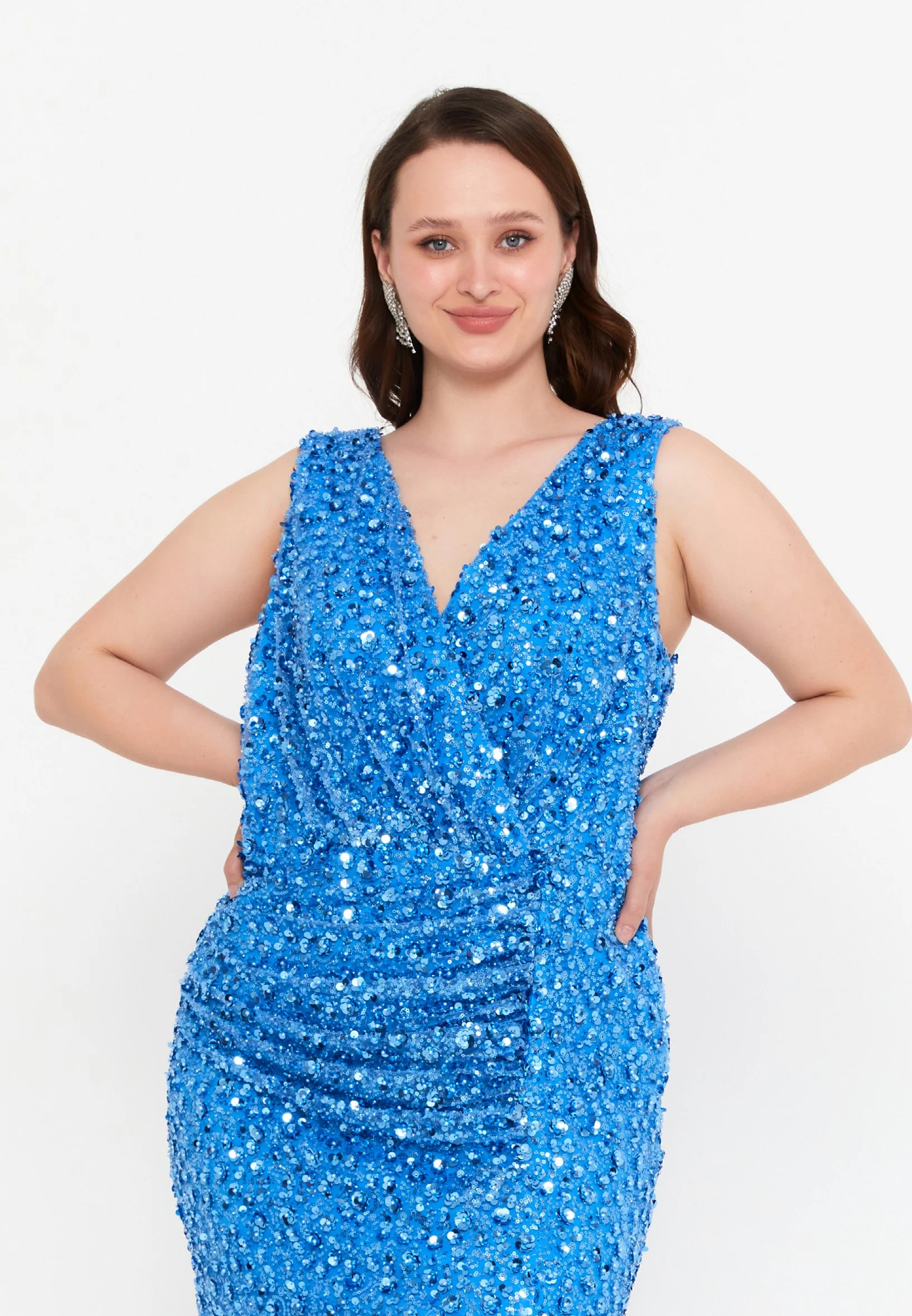 Sleeveless Maxi Tulle Mermaid Plus Size Wedding Guest Dress mtr99128 - Image 8