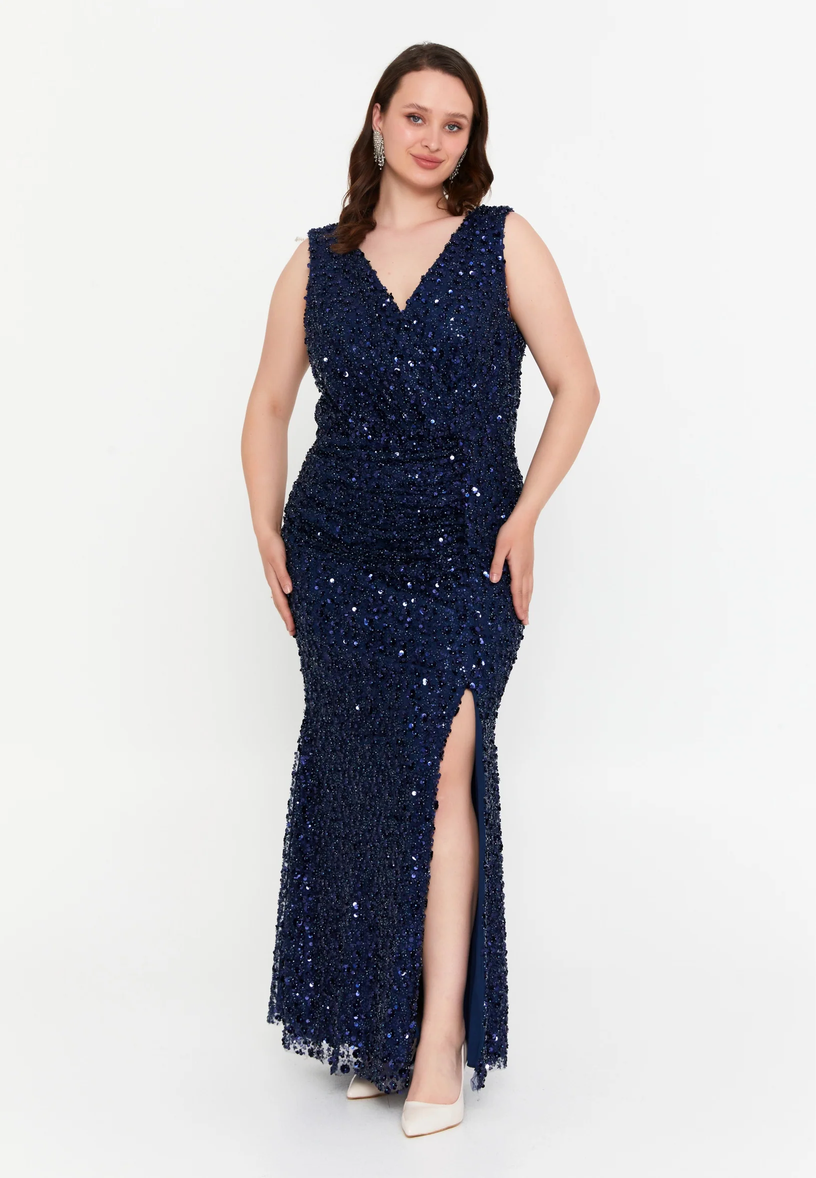 Sleeveless Maxi Tulle Mermaid Plus Size Wedding Guest Dress mtr99128 - Image 9