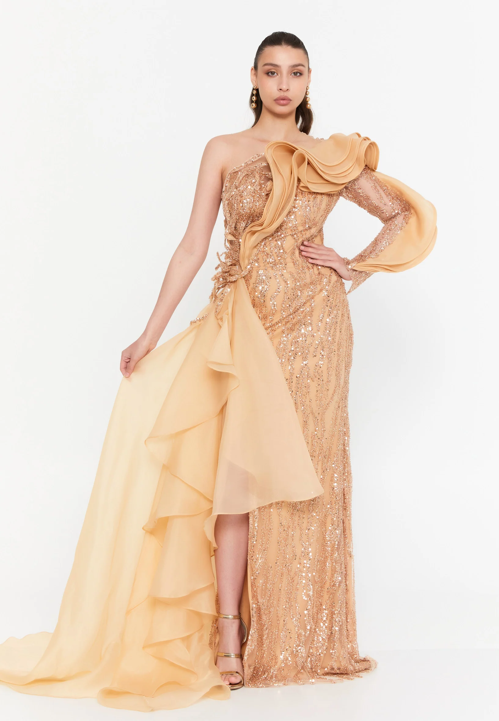 Sleeveless Maxi Tulle Mermaid Regular Prom Dress aln1827 - Image 5