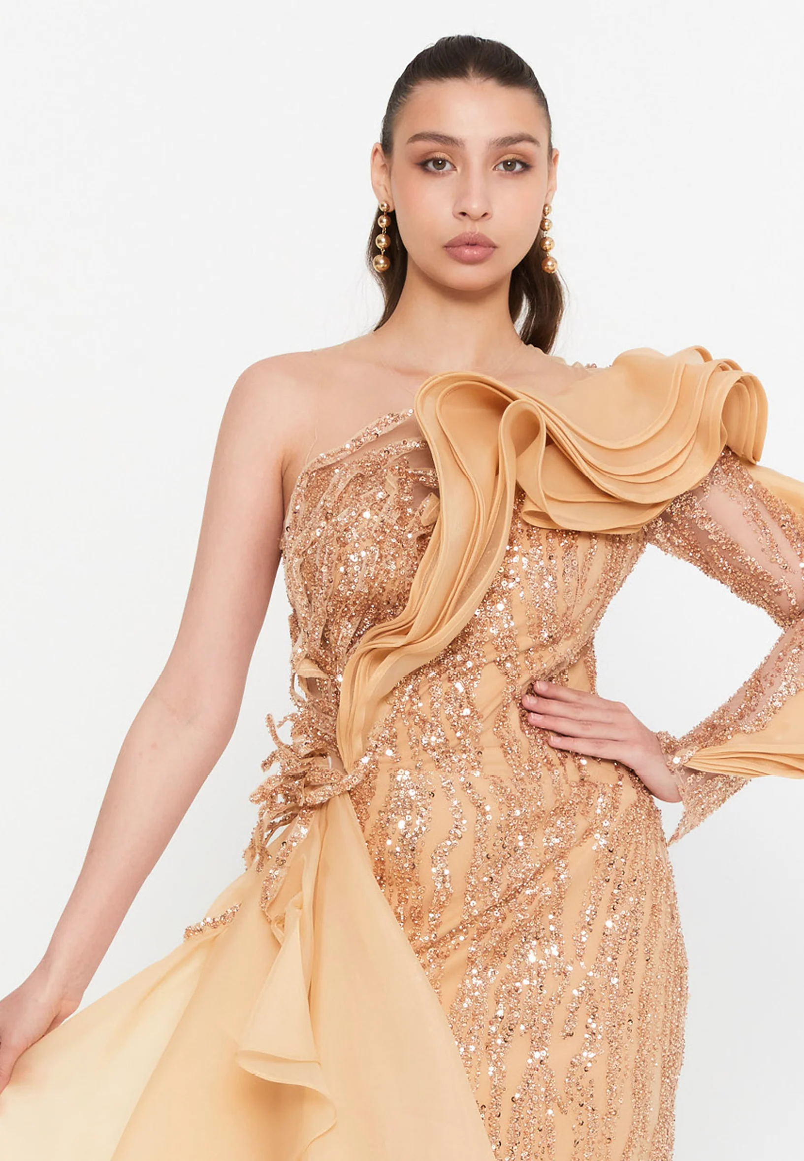 Sleeveless Maxi Tulle Mermaid Regular Prom Dress aln1827 - Image 8