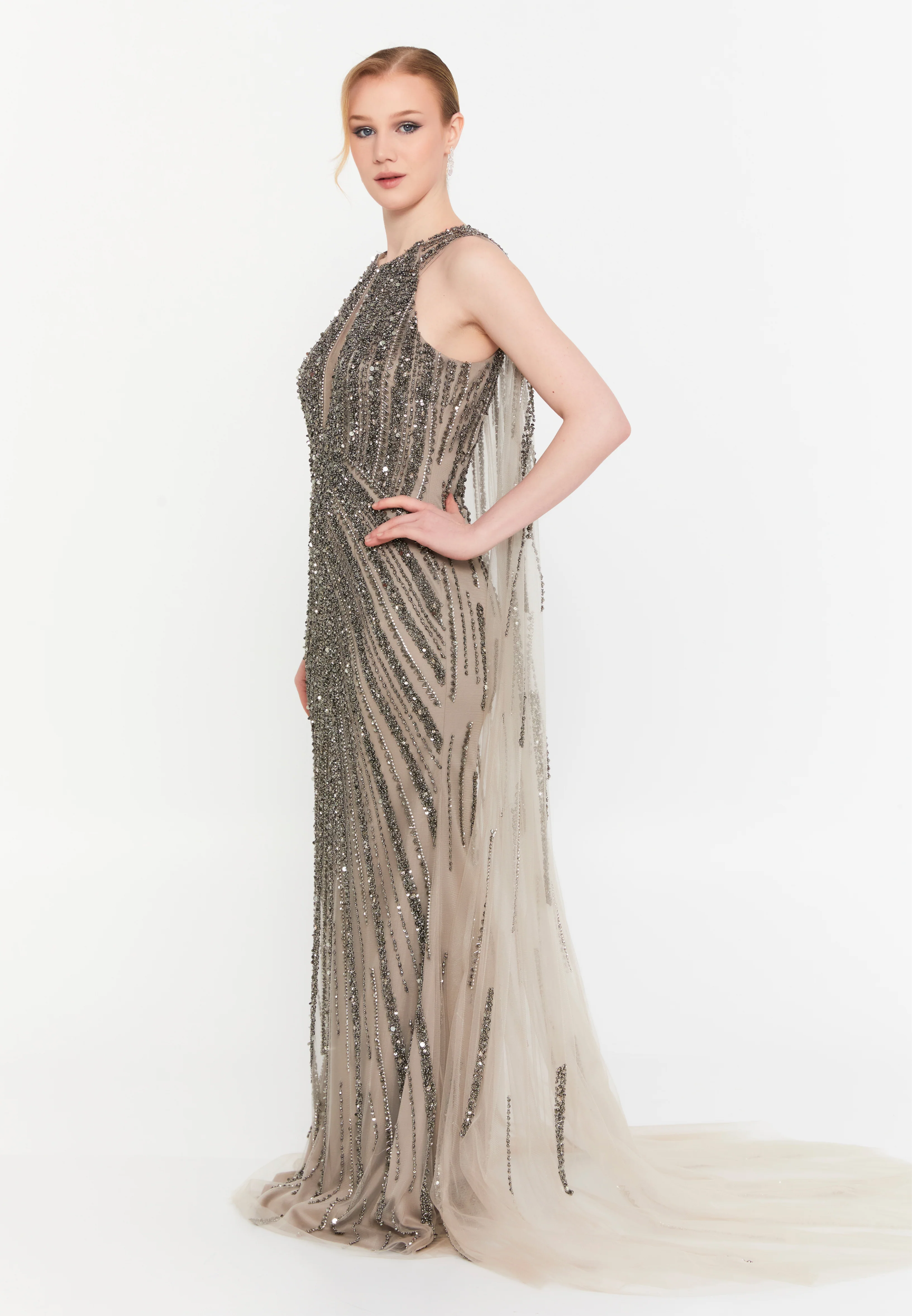 Sleeveless Maxi Tulle Mermaid Regular Prom Dress mti1301 - Image 7