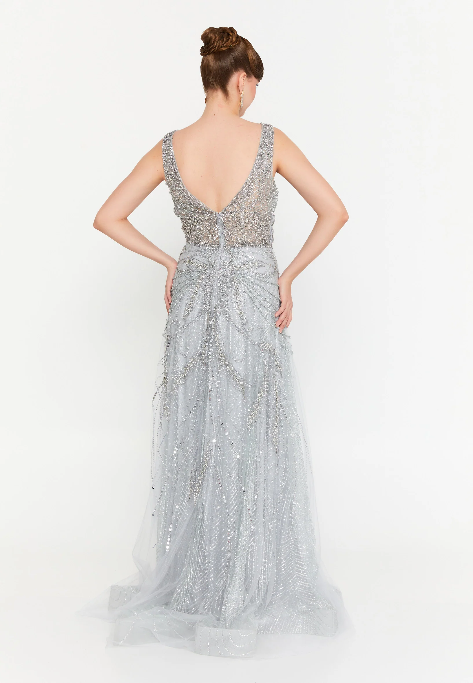 Sleeveless Maxi Tulle Mermaid Regular Prom Dress mti1404 - Image 10